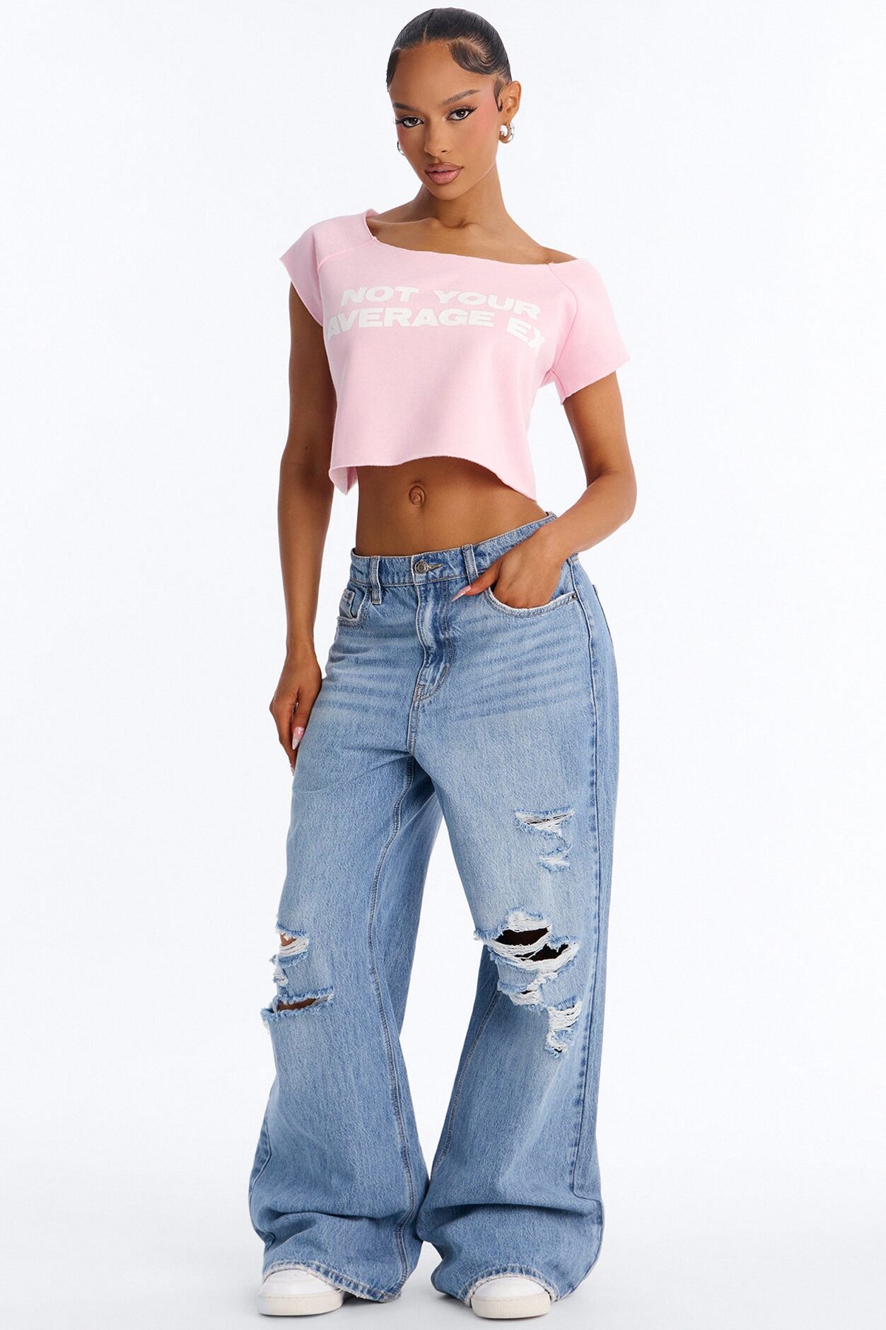 Not Your Average Ex Off Shoulder Washed Cropped Tee - Light Pink