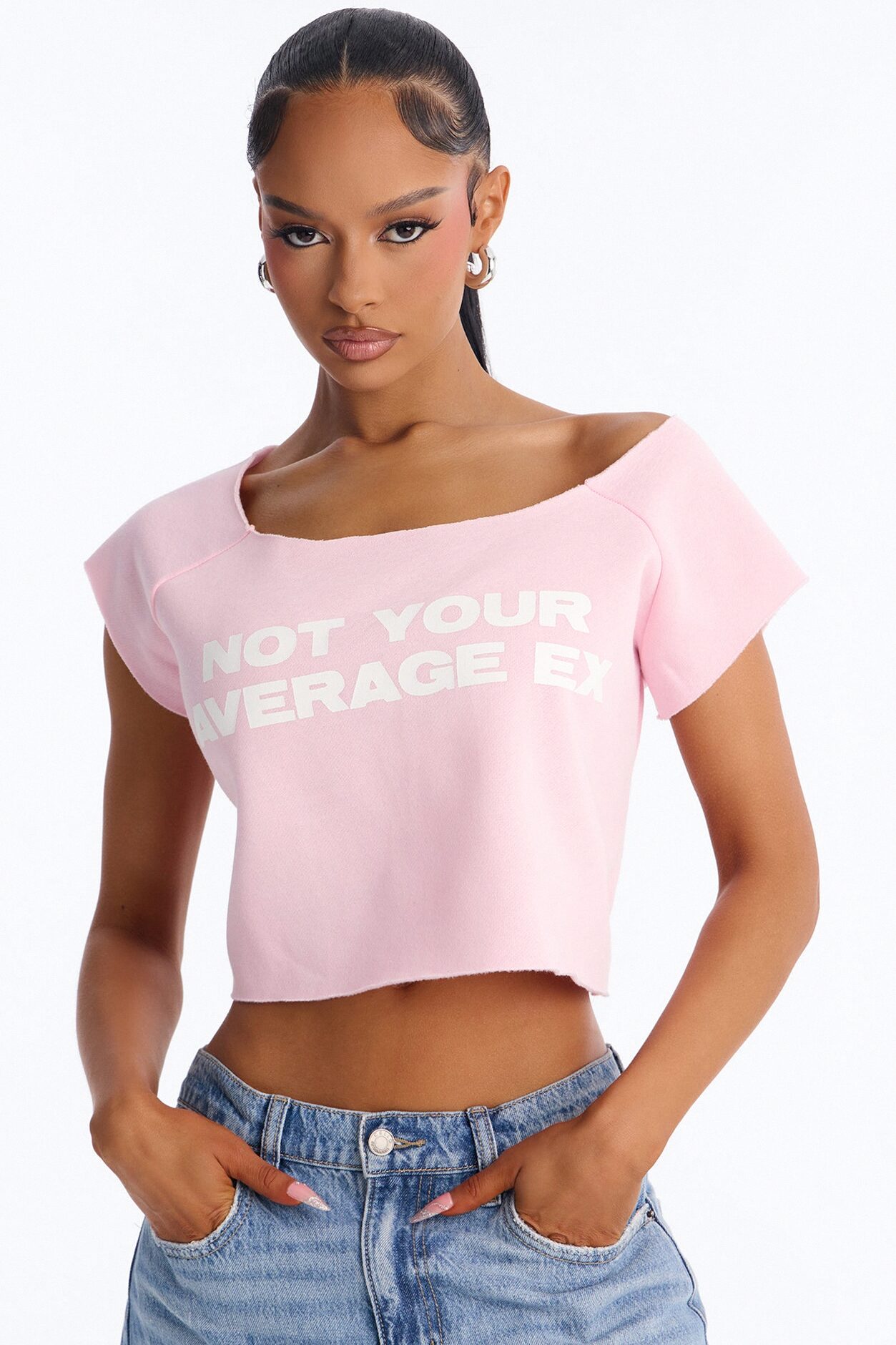 Not Your Average Ex Off Shoulder Washed Cropped Tee - Light Pink