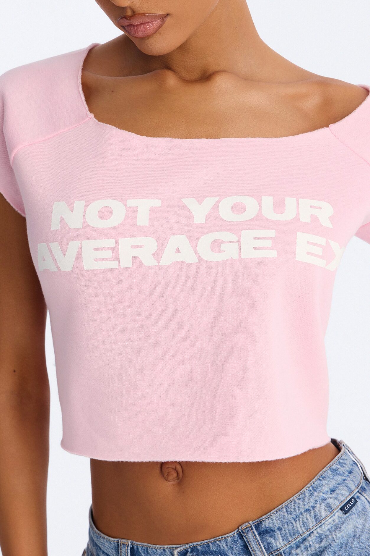 Not Your Average Ex Off Shoulder Washed Cropped Tee - Light Pink