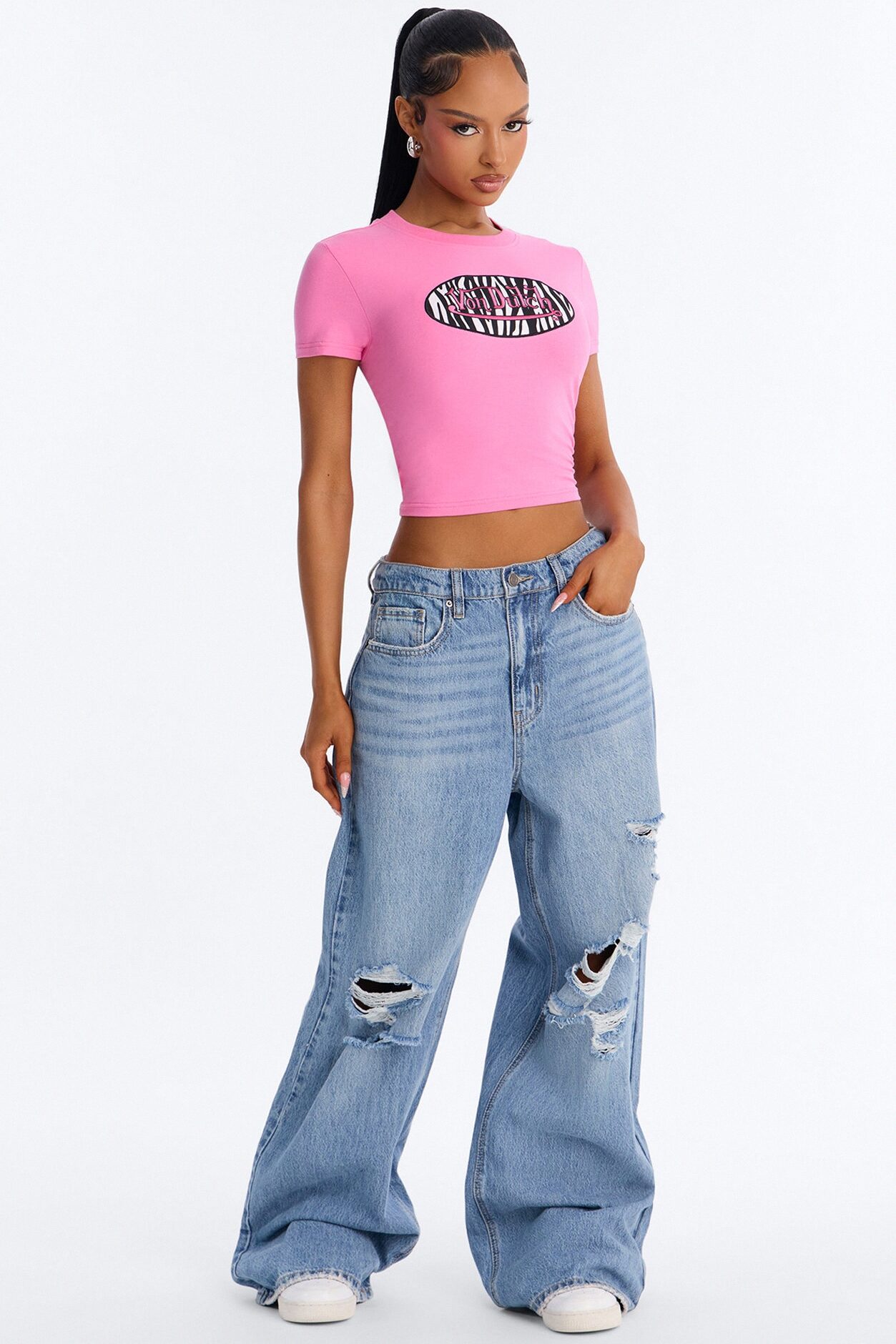 Von Dutch Zebra Baby Tee - Hot Pink