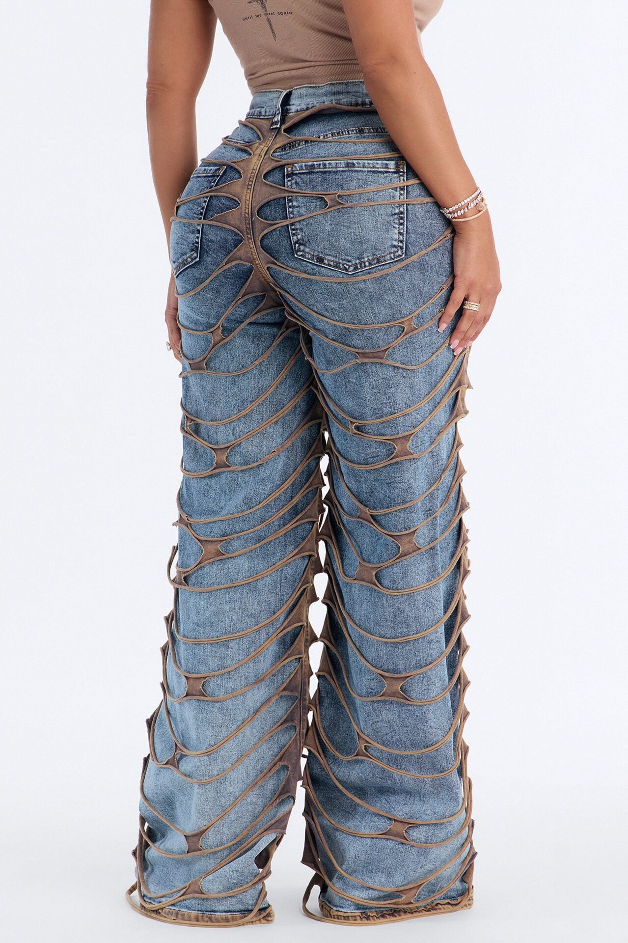 On Top Ripped Stretch Wide Leg Jeans - Medium Wash