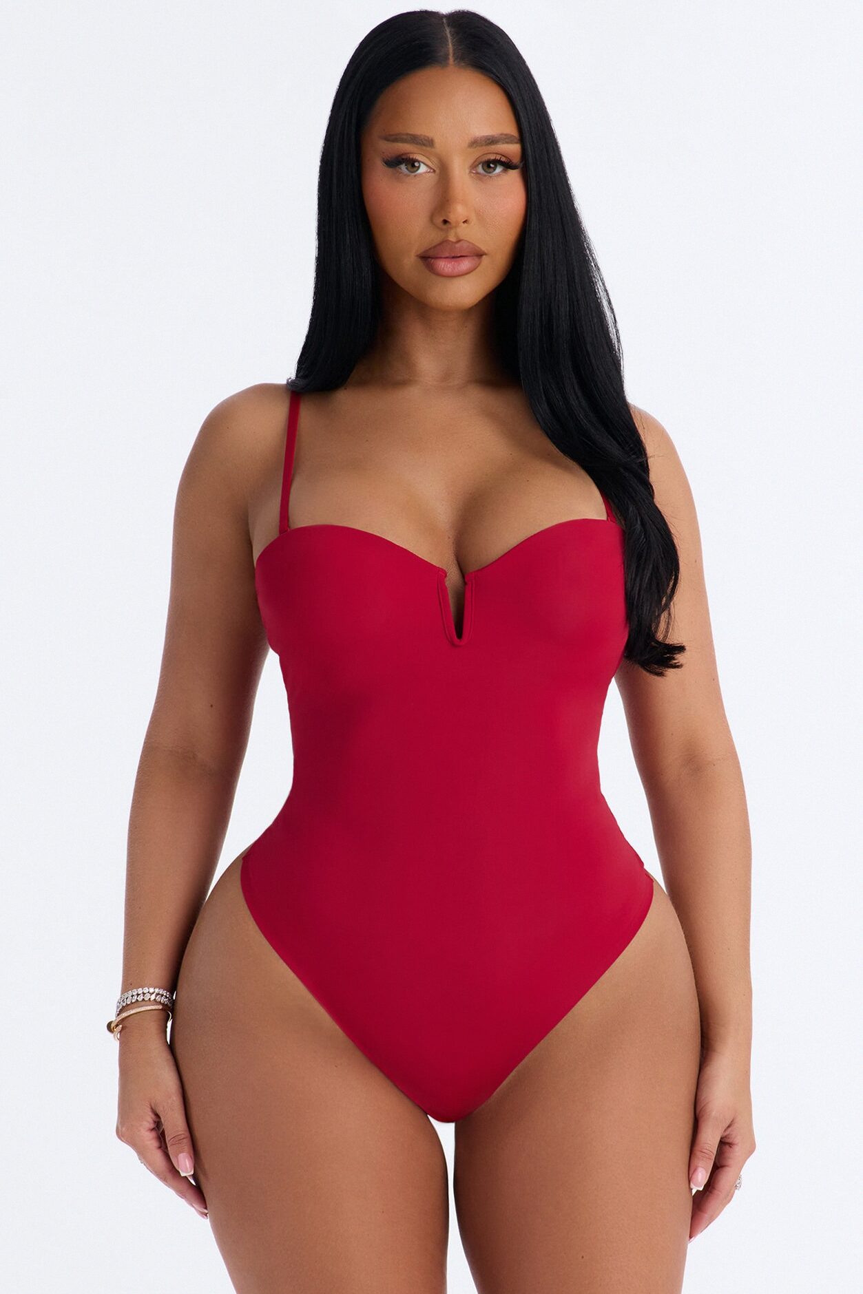 Taylor Sweetheart Padded U-Wire Sleeveless Bodysuit - Red