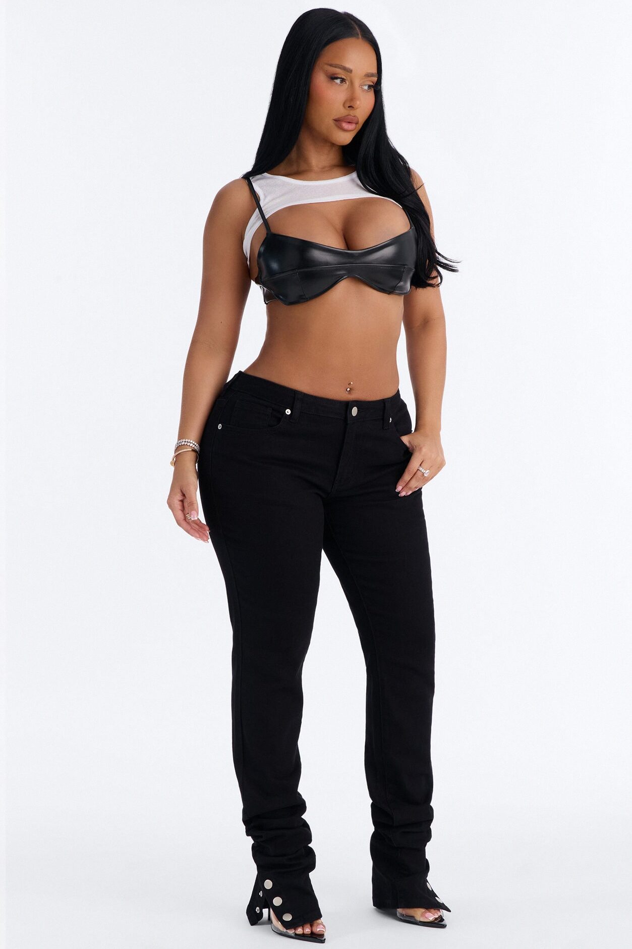 Siena Straight Leg Button Stacked Pant - Black