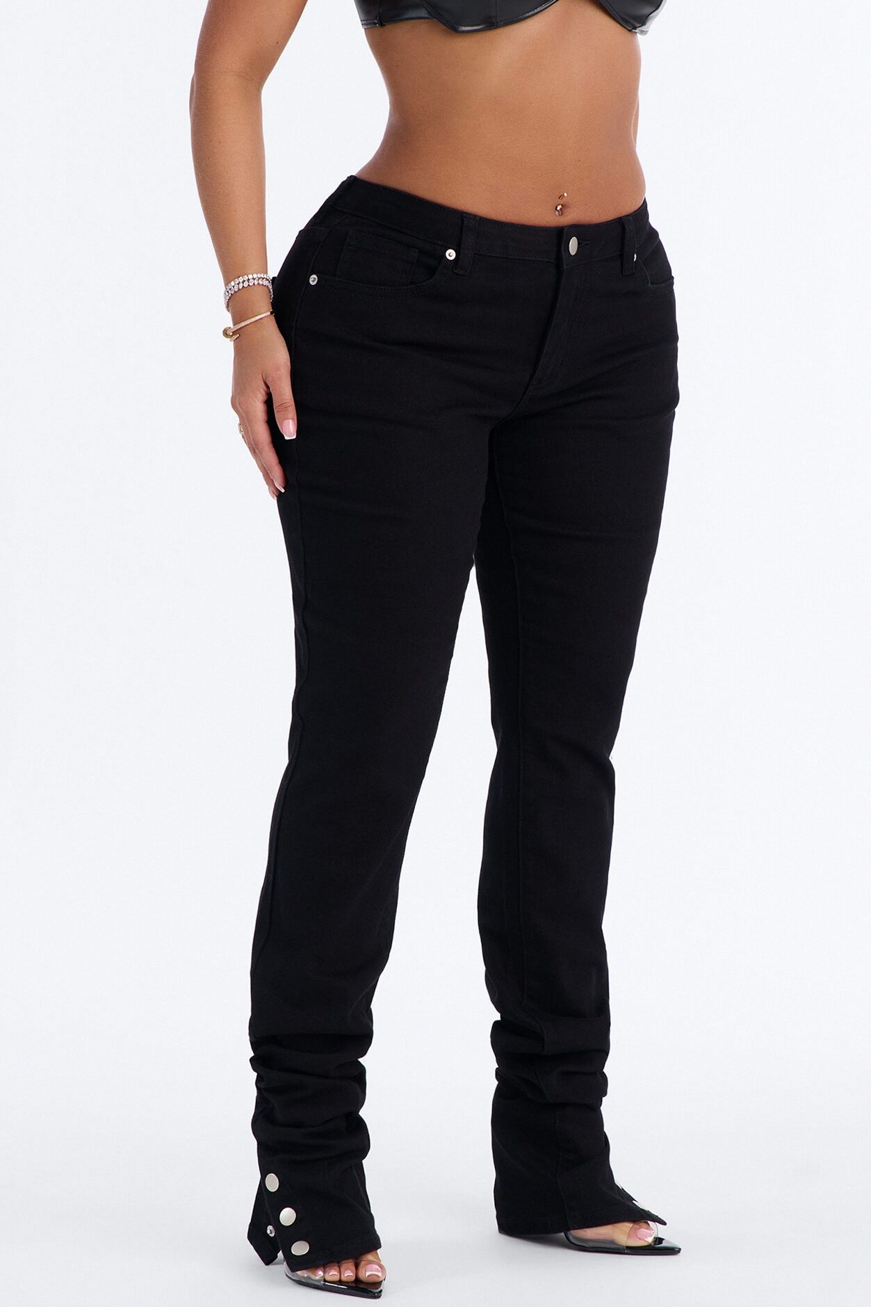 Siena Straight Leg Button Stacked Pant - Black