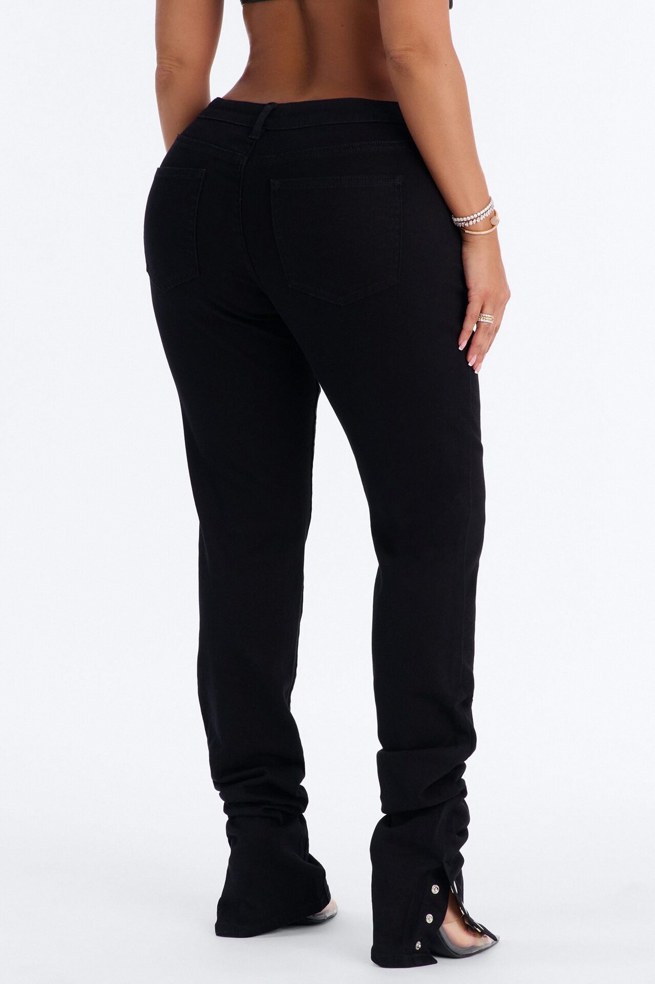Siena Straight Leg Button Stacked Pant - Black