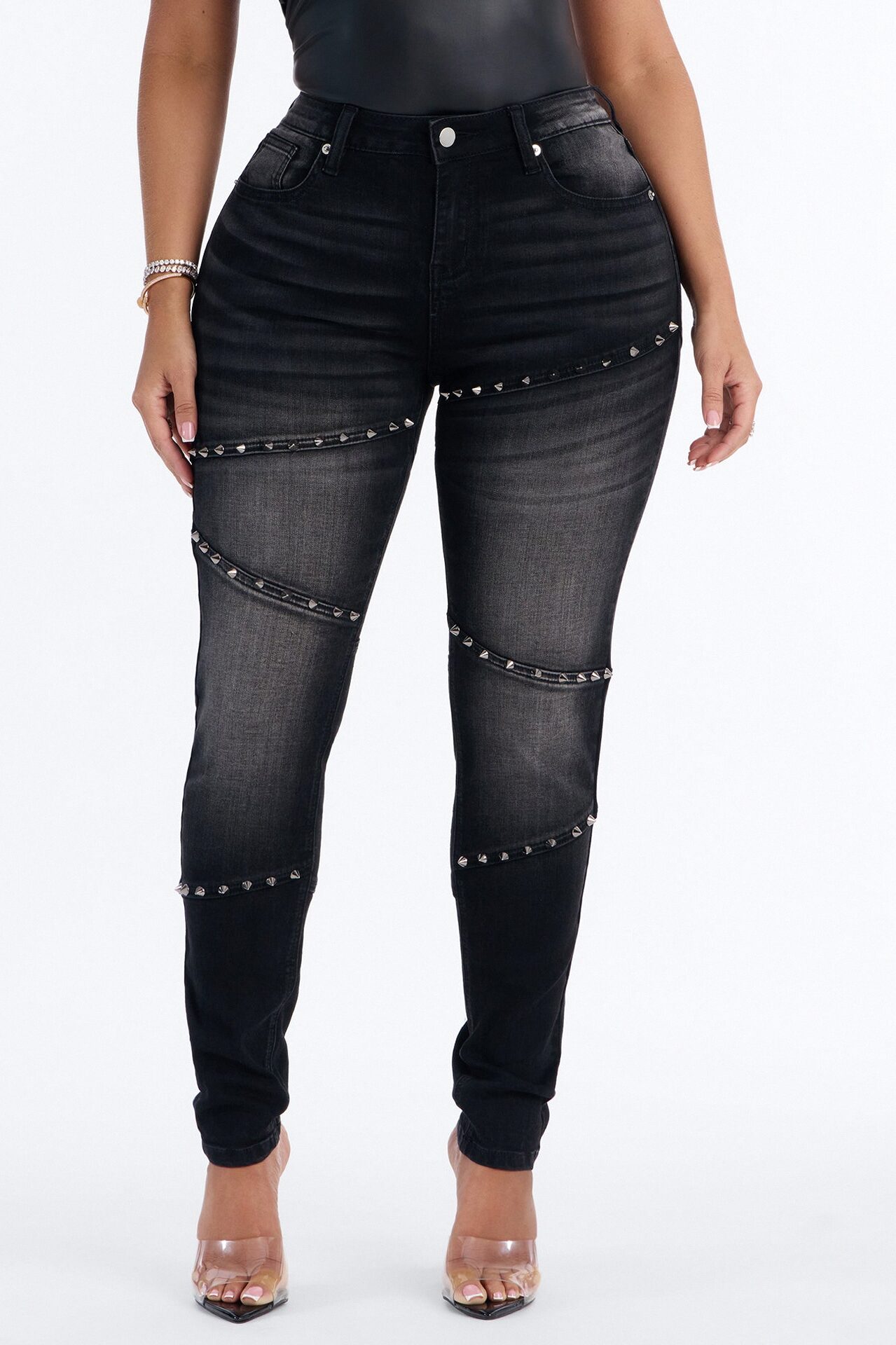 Encore Baby Studded Stretch Skinny Jeans - Black Wash