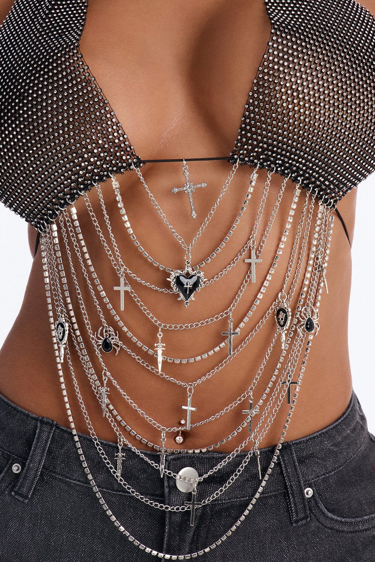 Rave And Rejoice Body Chain - Black/Silver
