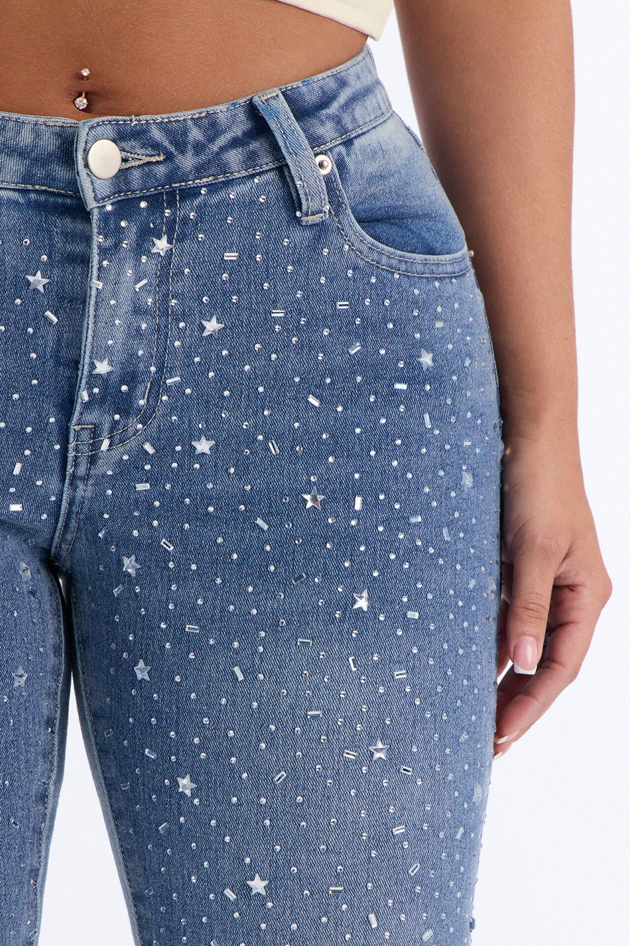Shining Star Embellished Bootcut Jeans - Medium Wash