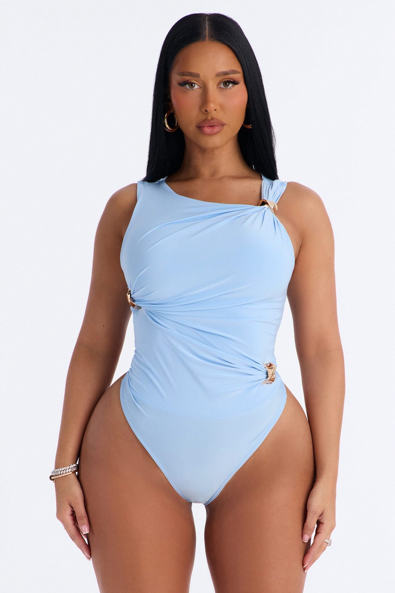 Portofino Waters Hardware Ruched Bodysuit - Blue