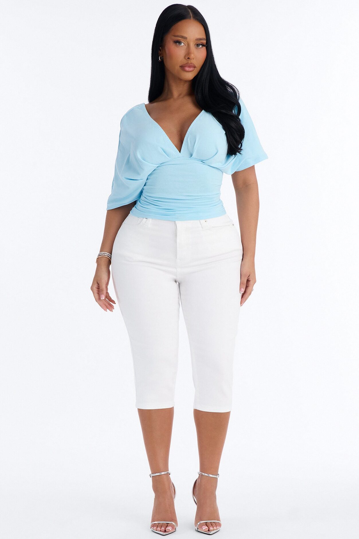 Taylor Cinched Waist Ruched Short Sleeve Top - Blue