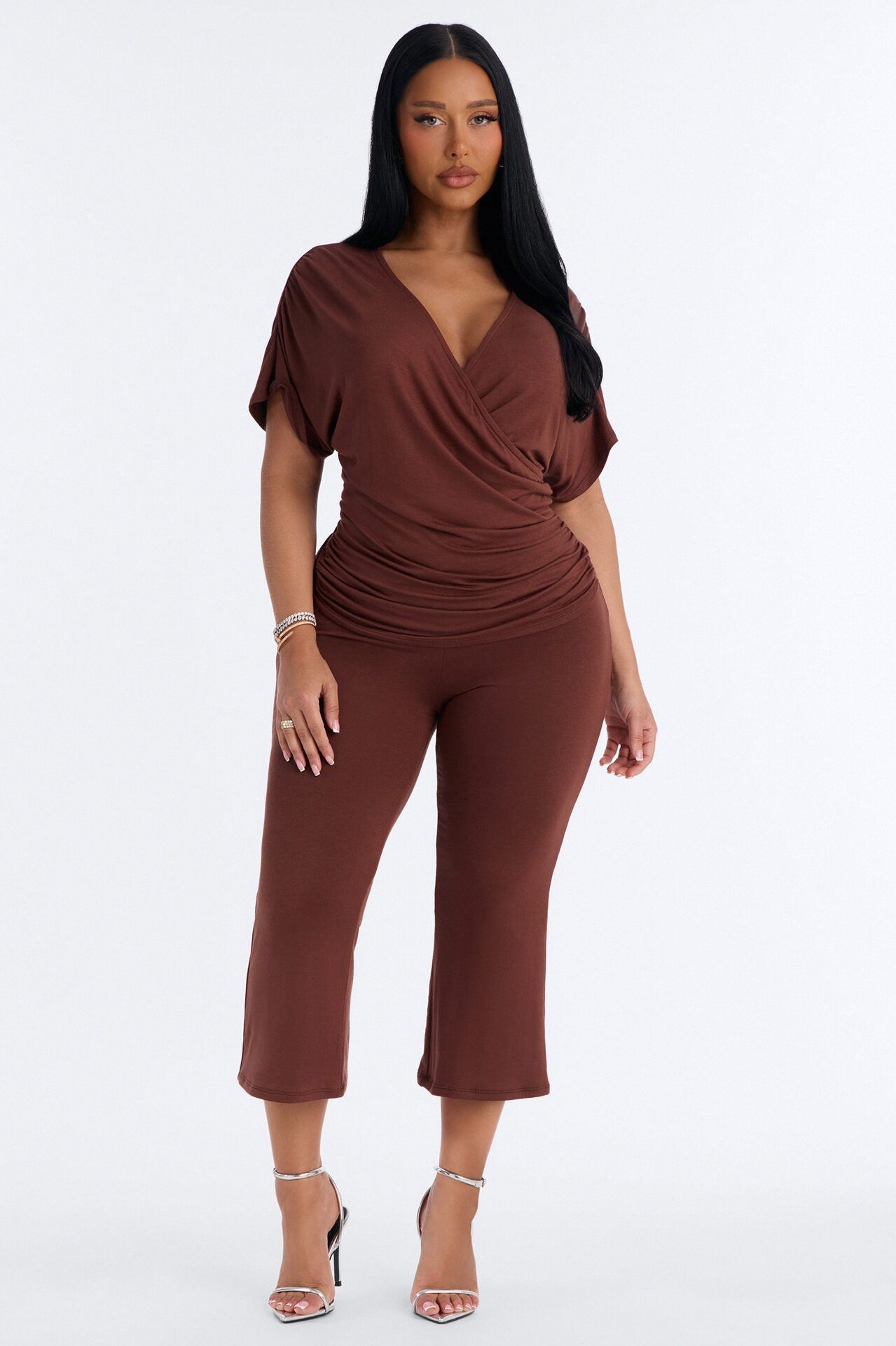 Carrie Cinched Capri Set - Brown