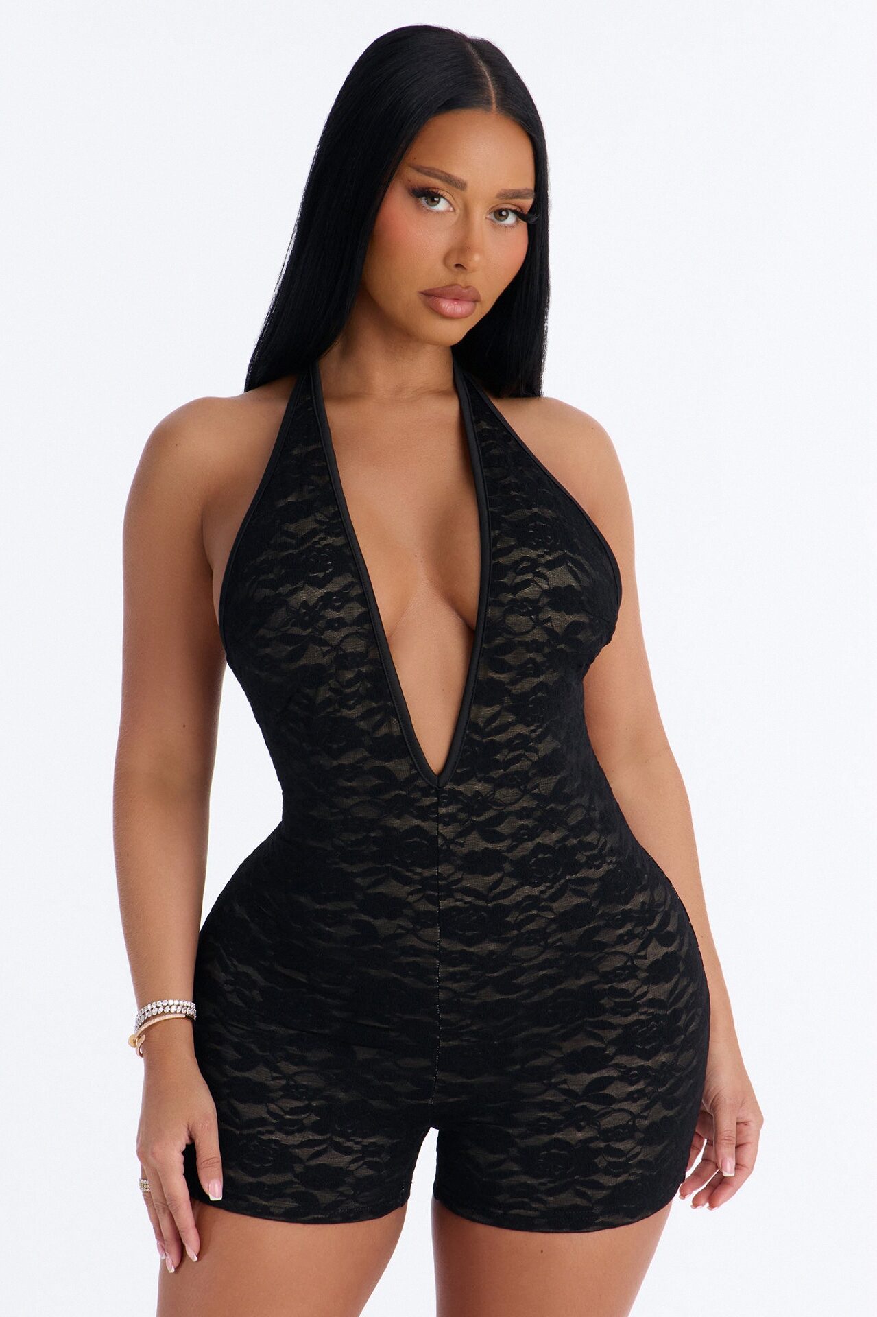 Midnight Strolls Backless Lace Romper - Black