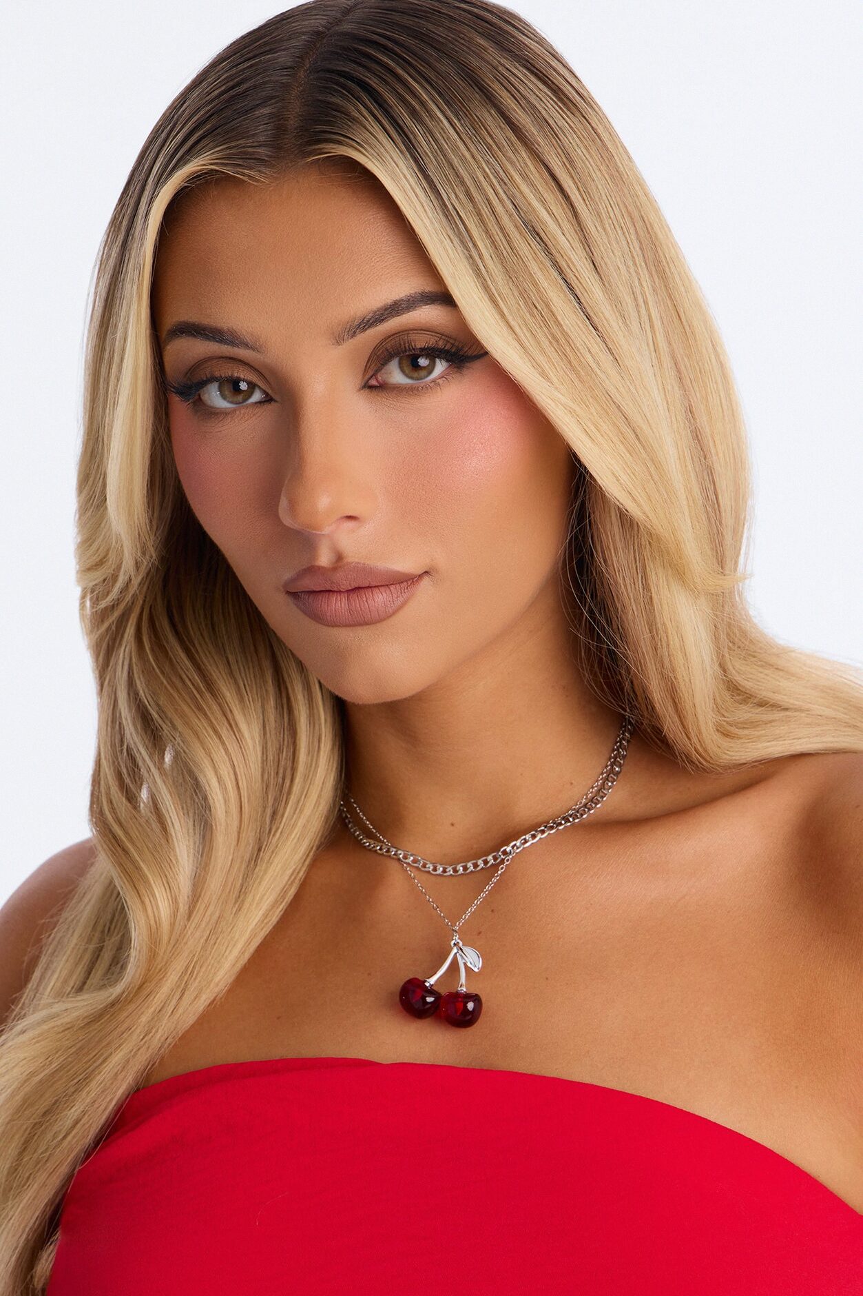 Pick Me Cherry Layered Necklace - Silver/Red