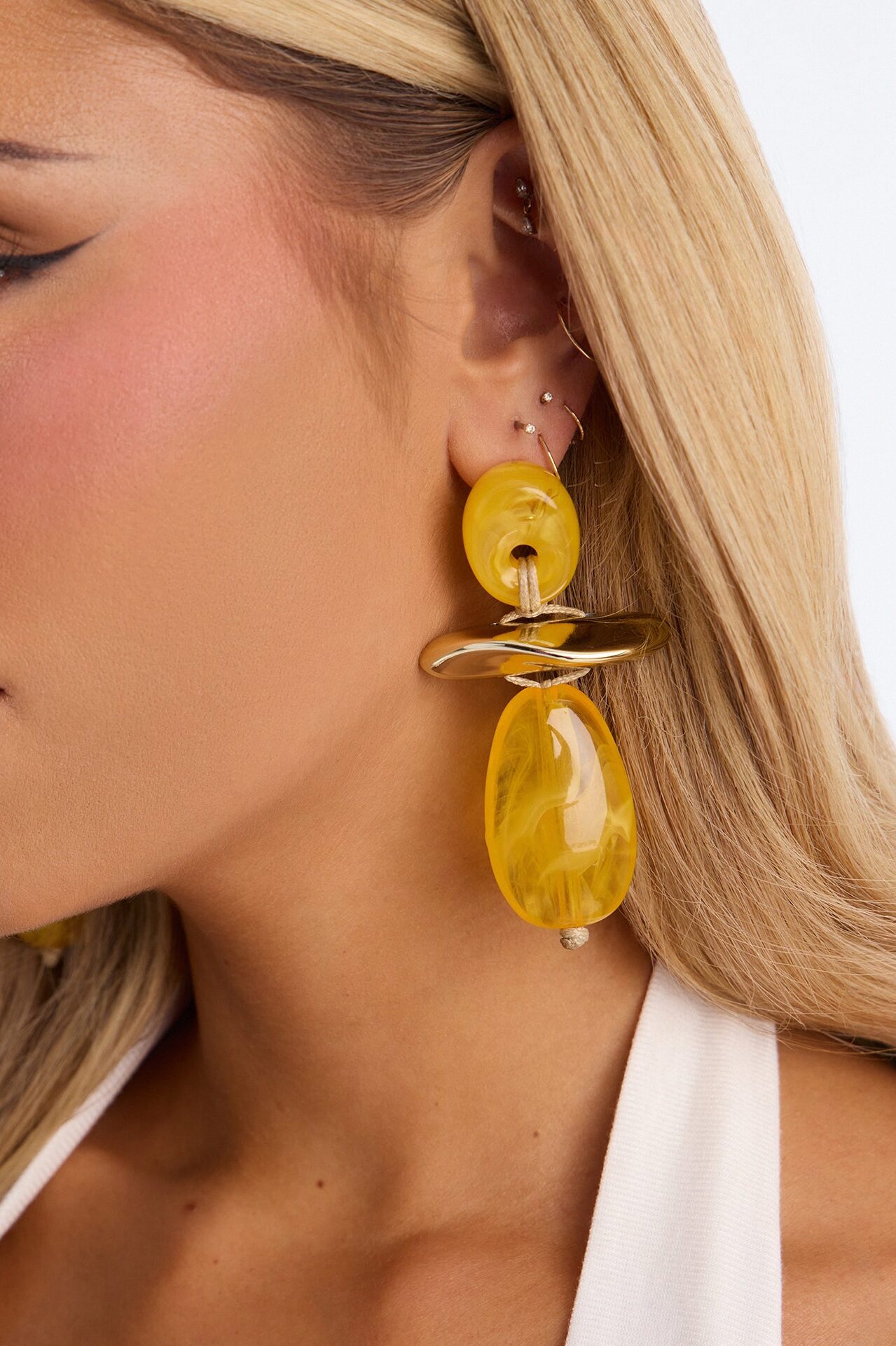Honey Alloy Jeweled Earrings - Yellow