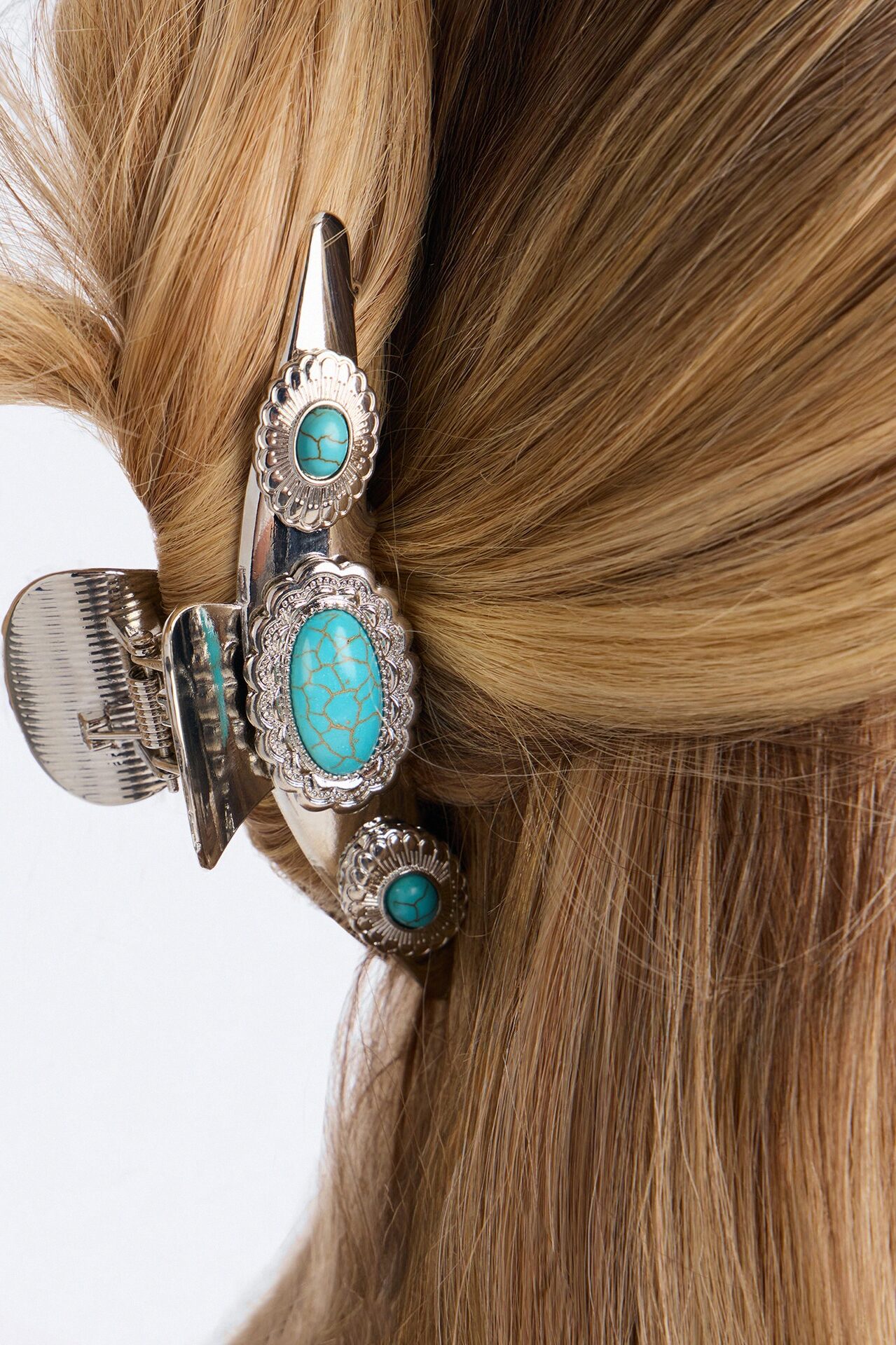 Nomad Style Jeweled 2 Piece Claw Clip Set - Silver/Blue