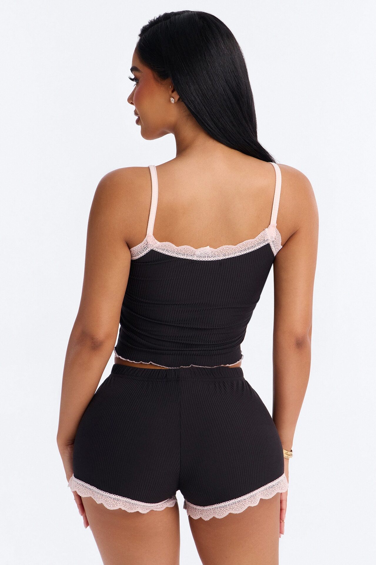 Always On My Mind Ribbed PJ Short Set - Black/Pink
