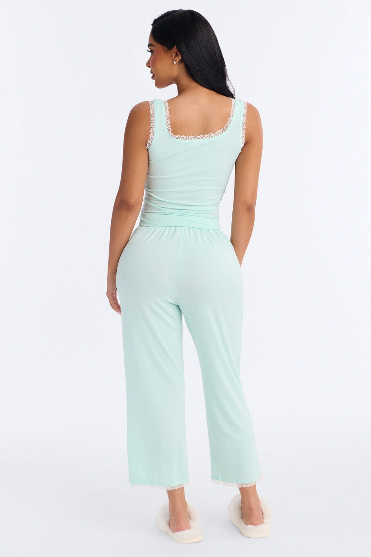 Stay With Me Lace Trim PJ Capri Pant Set - Mint