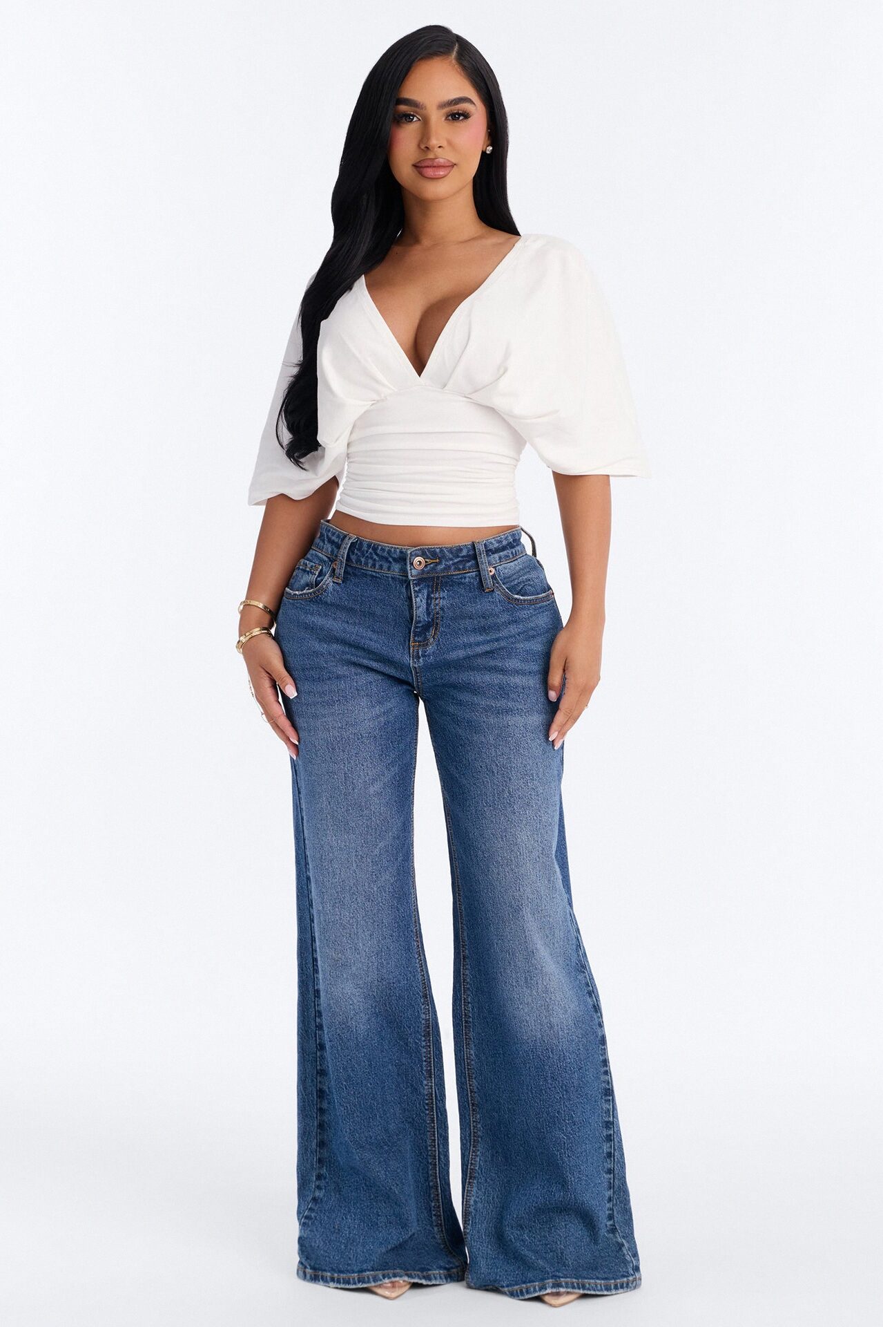 Taylor Cinched Waist Ruched Short Sleeve Top - White