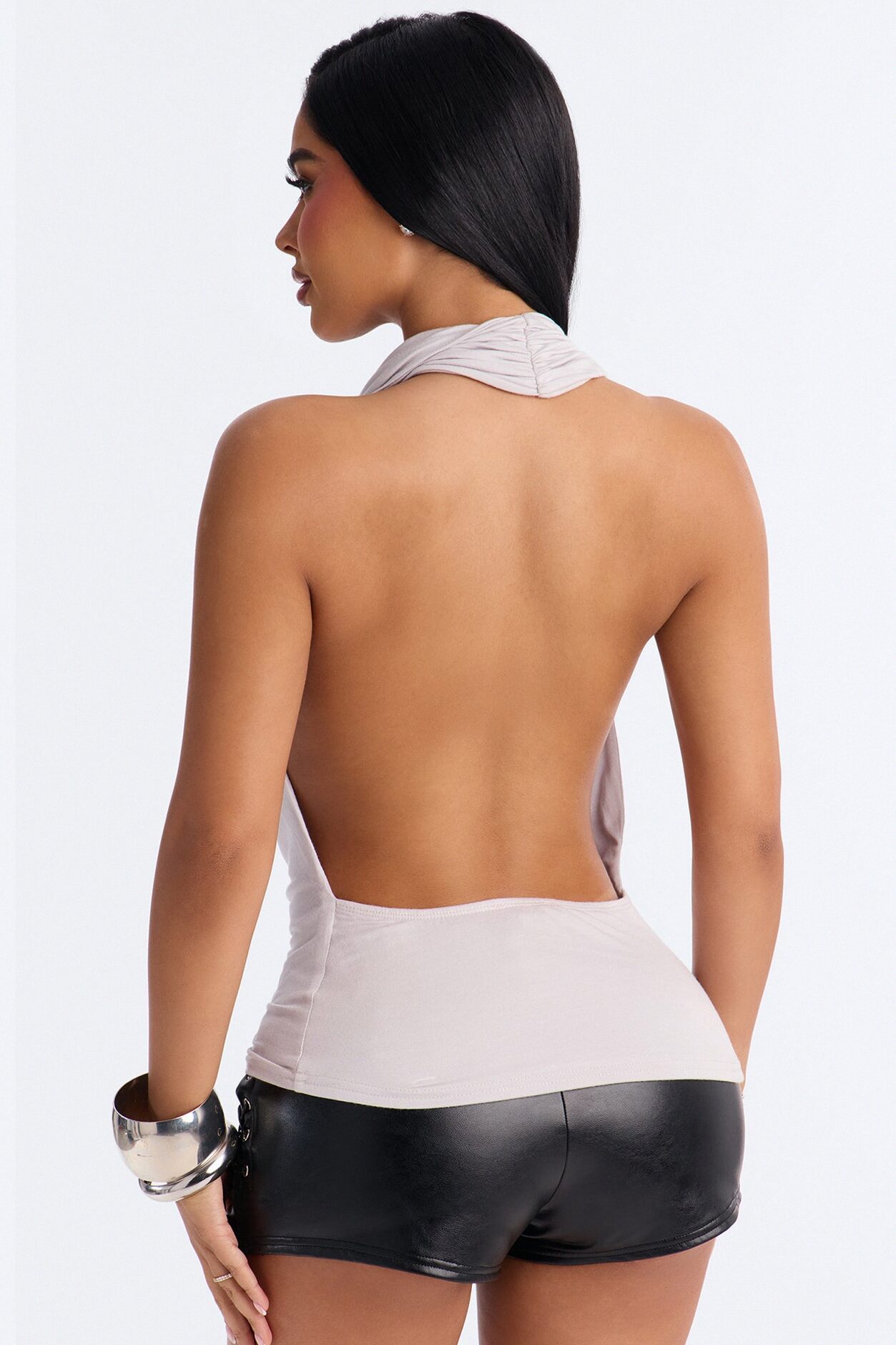 Amaya Cowl Neck Halter Top - Grey
