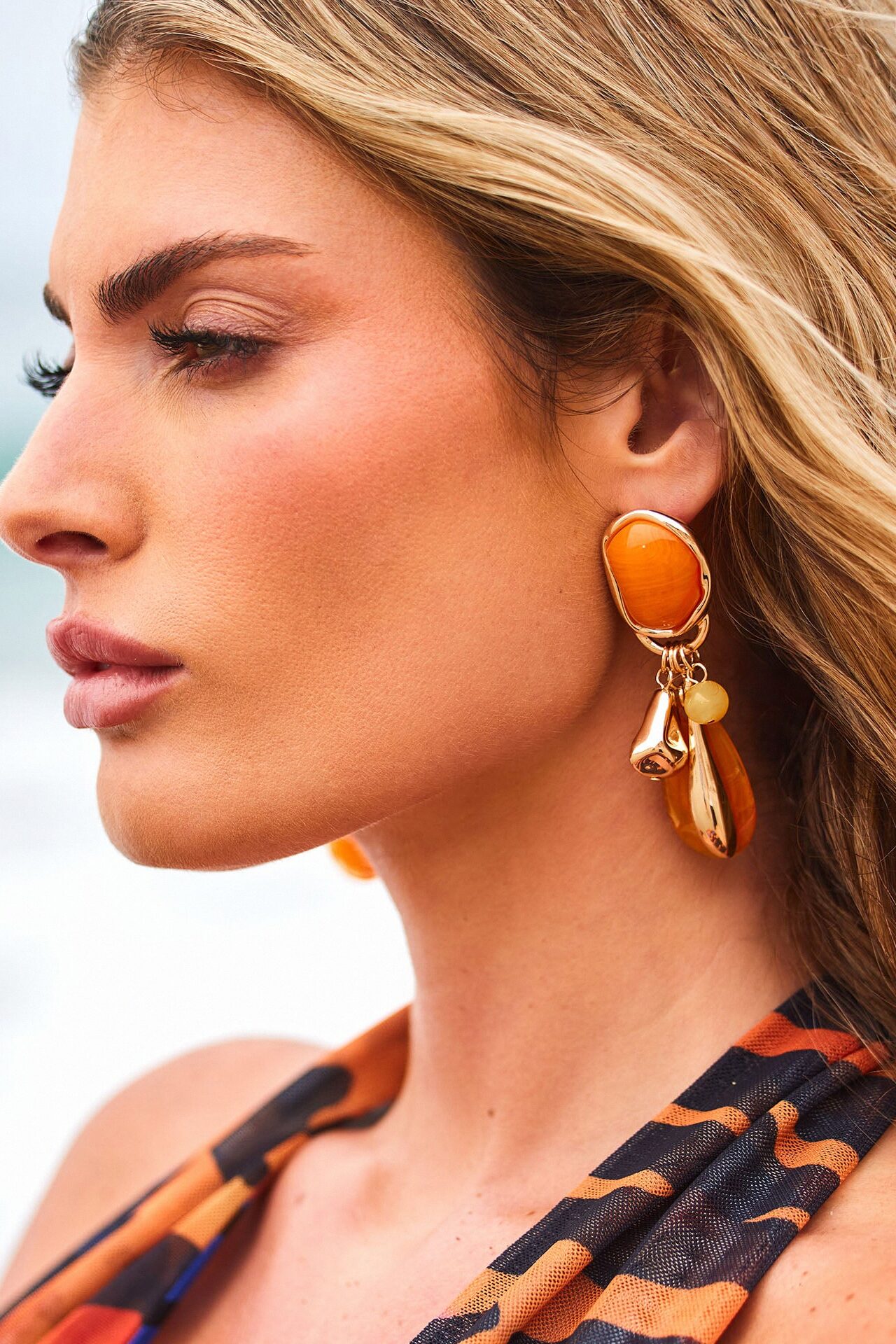 Seaside Spritz Jeweled Earrings - Gold/Orange