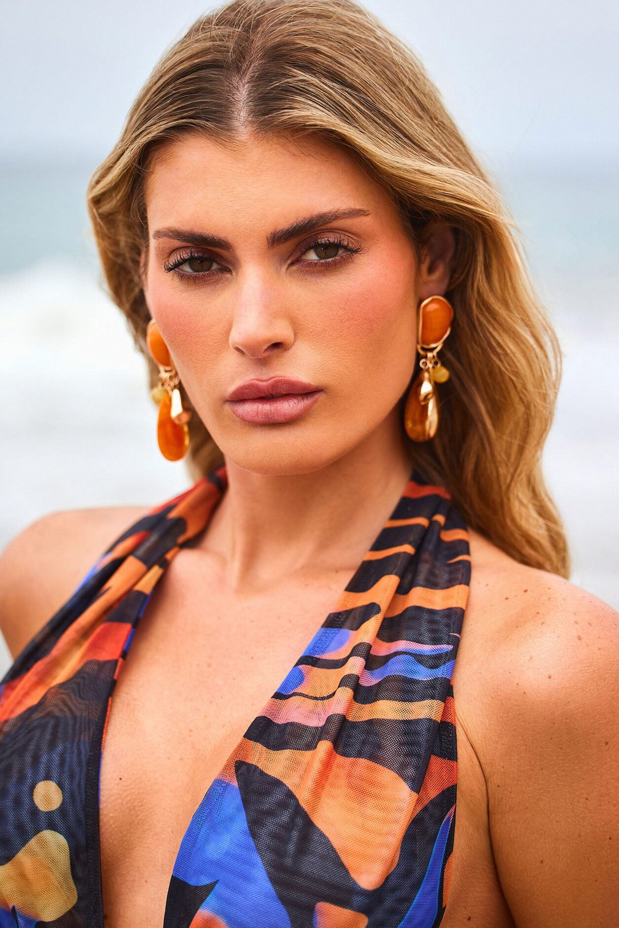 Seaside Spritz Jeweled Earrings - Gold/Orange