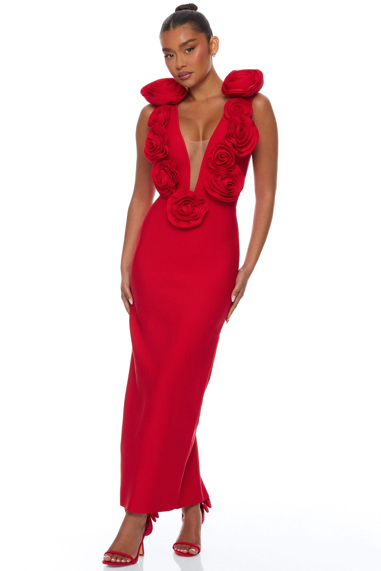 Rosalia Rosette Bandage Maxi Dress - Red
