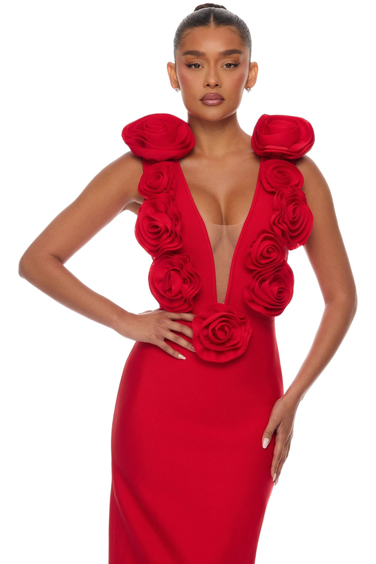 Rosalia Rosette Bandage Maxi Dress - Red