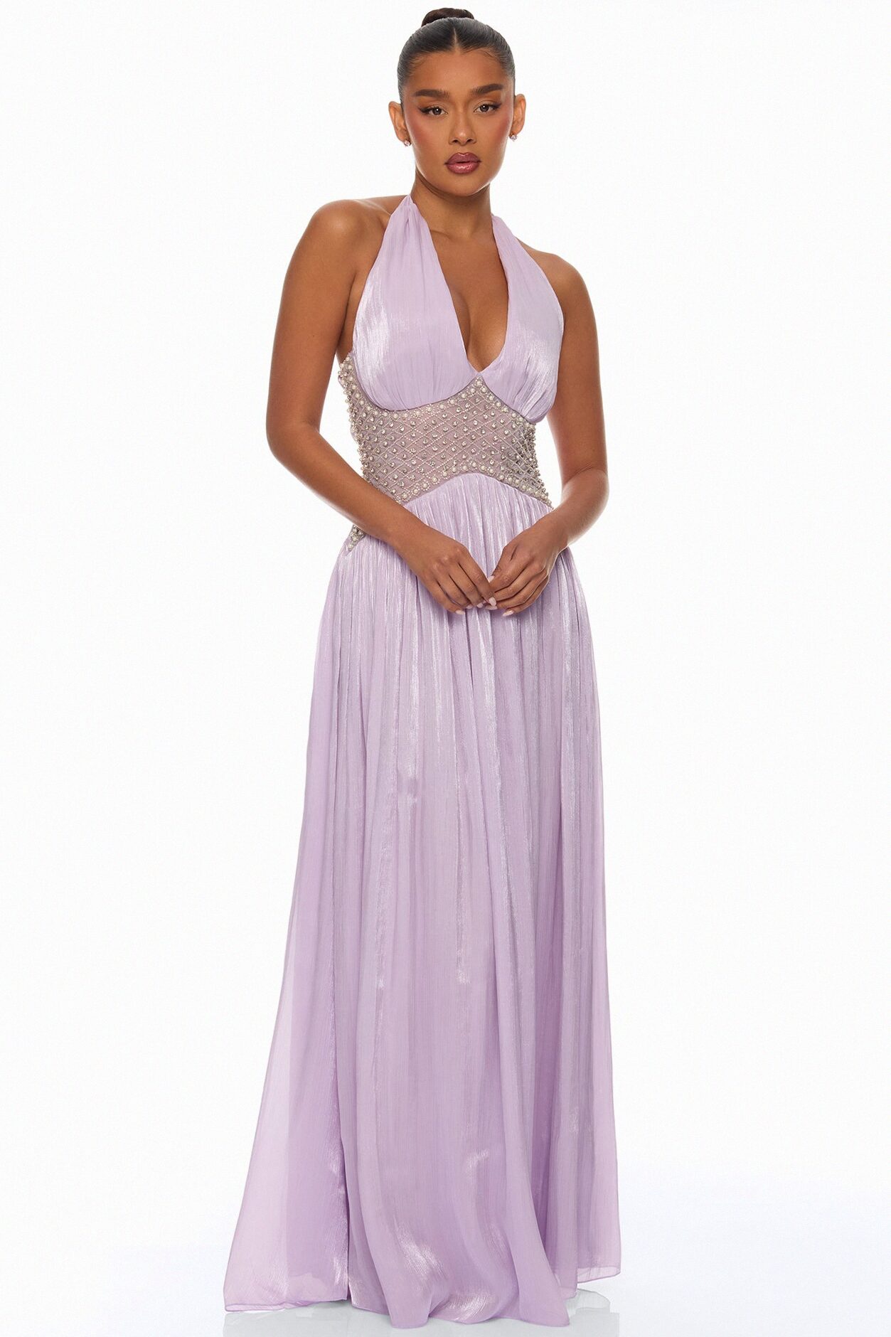 Rhiannon Embellished Halter Maxi Dress - Lavender