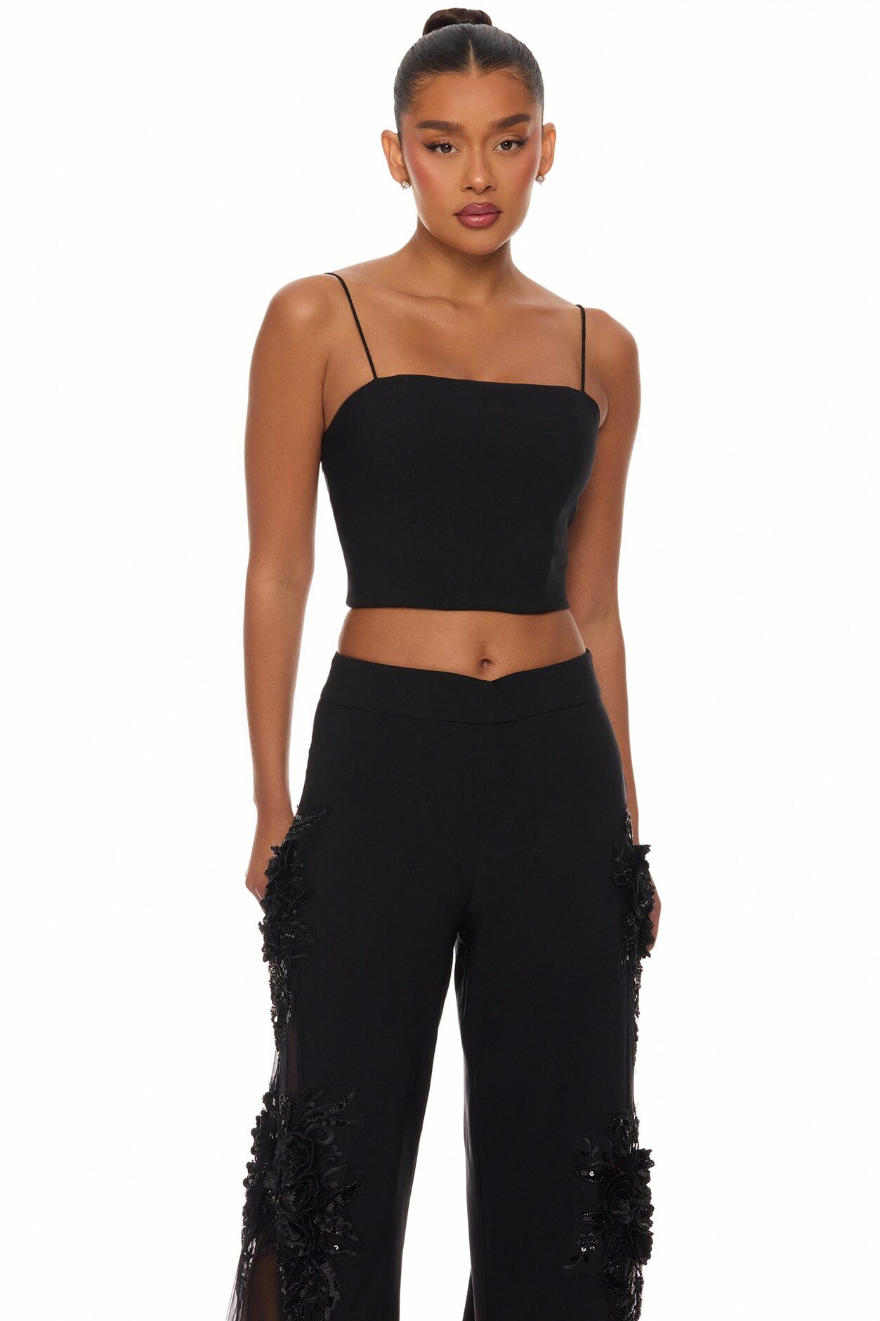 Sweet Serenity Embroidered Pant Set - Black
