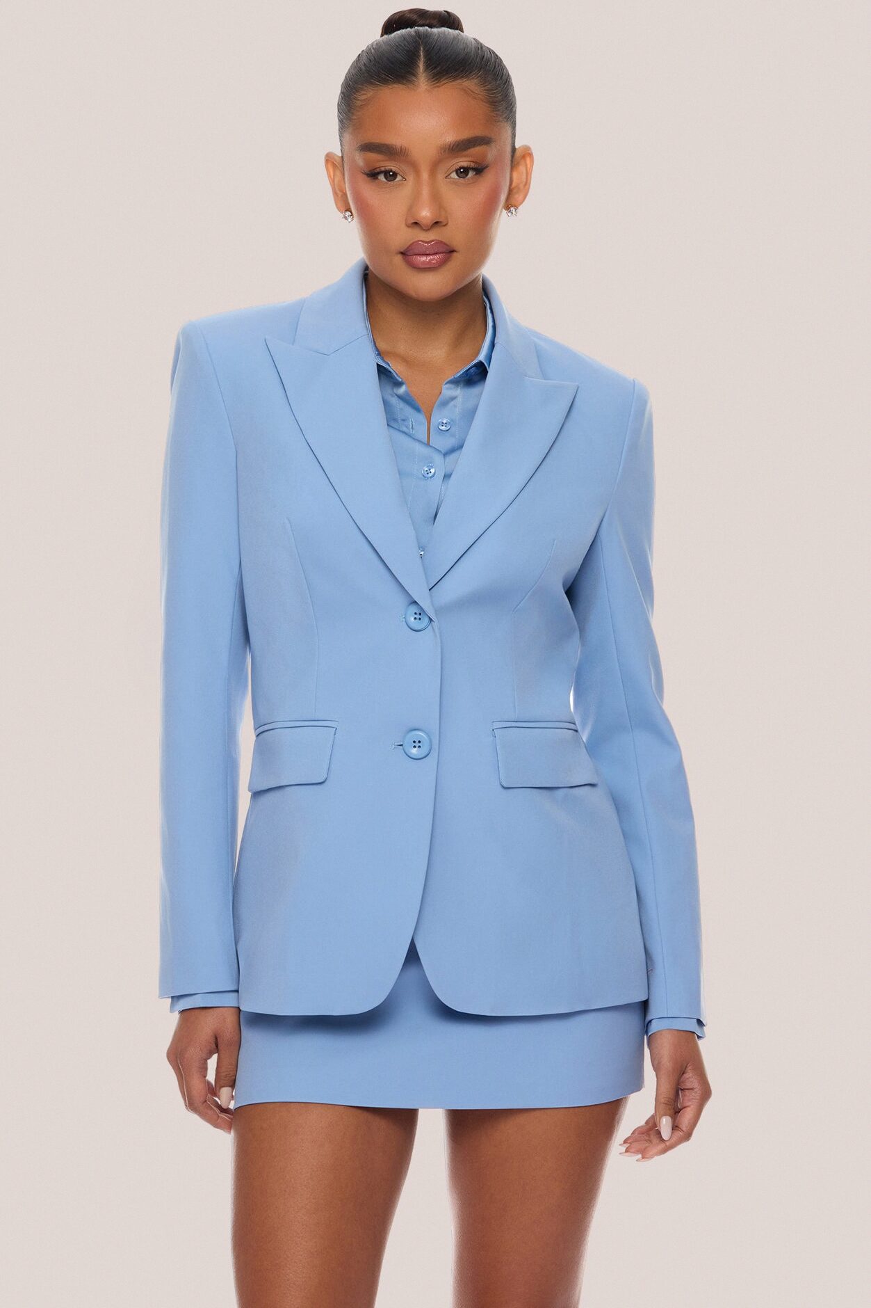 Raelynn 3 Piece Blazer Skirt Set - Dusty Blue