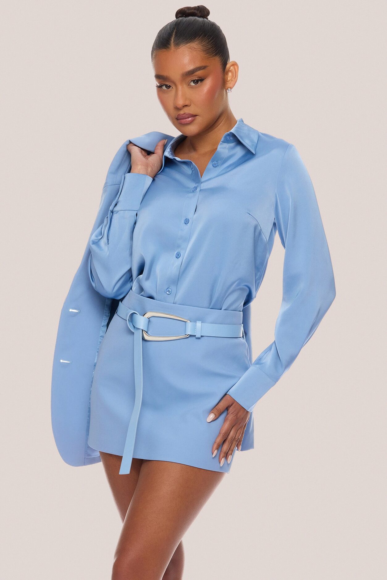 Raelynn 3 Piece Blazer Skirt Set - Dusty Blue