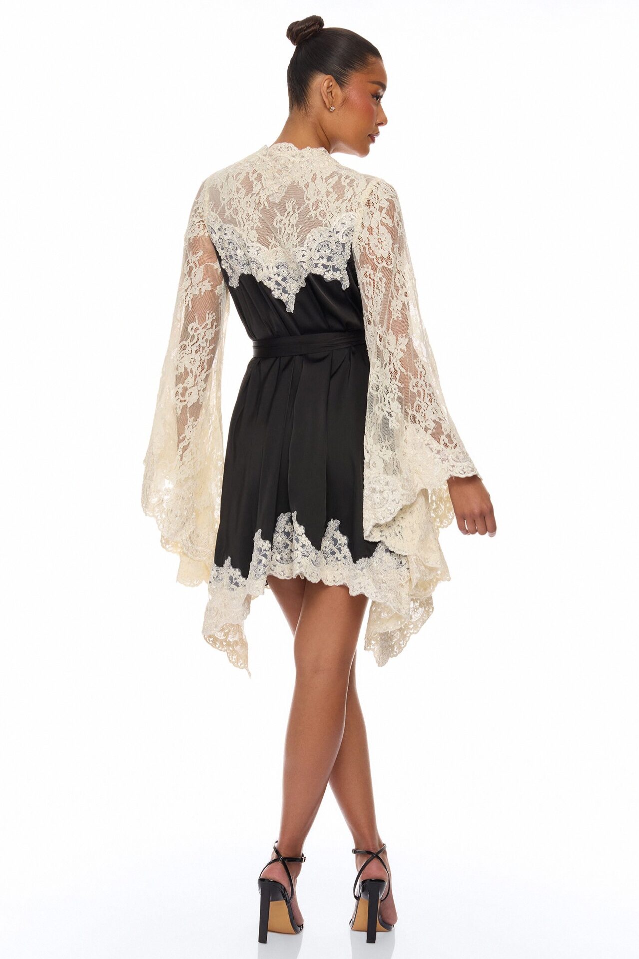 Cathryn Lace Satin Kimono - Black