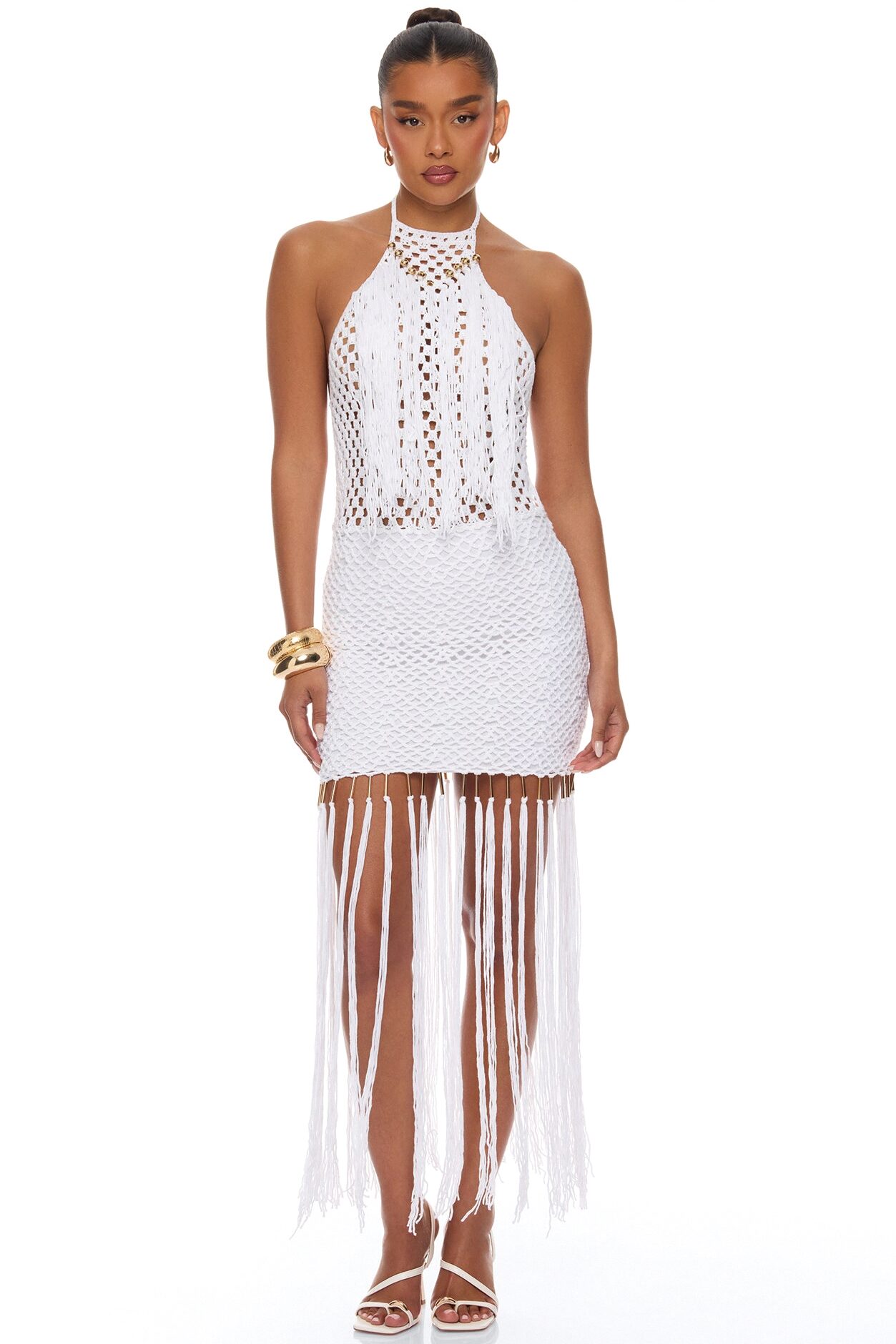 Coconut Clouds Crochet Fringe Maxi Dress - White