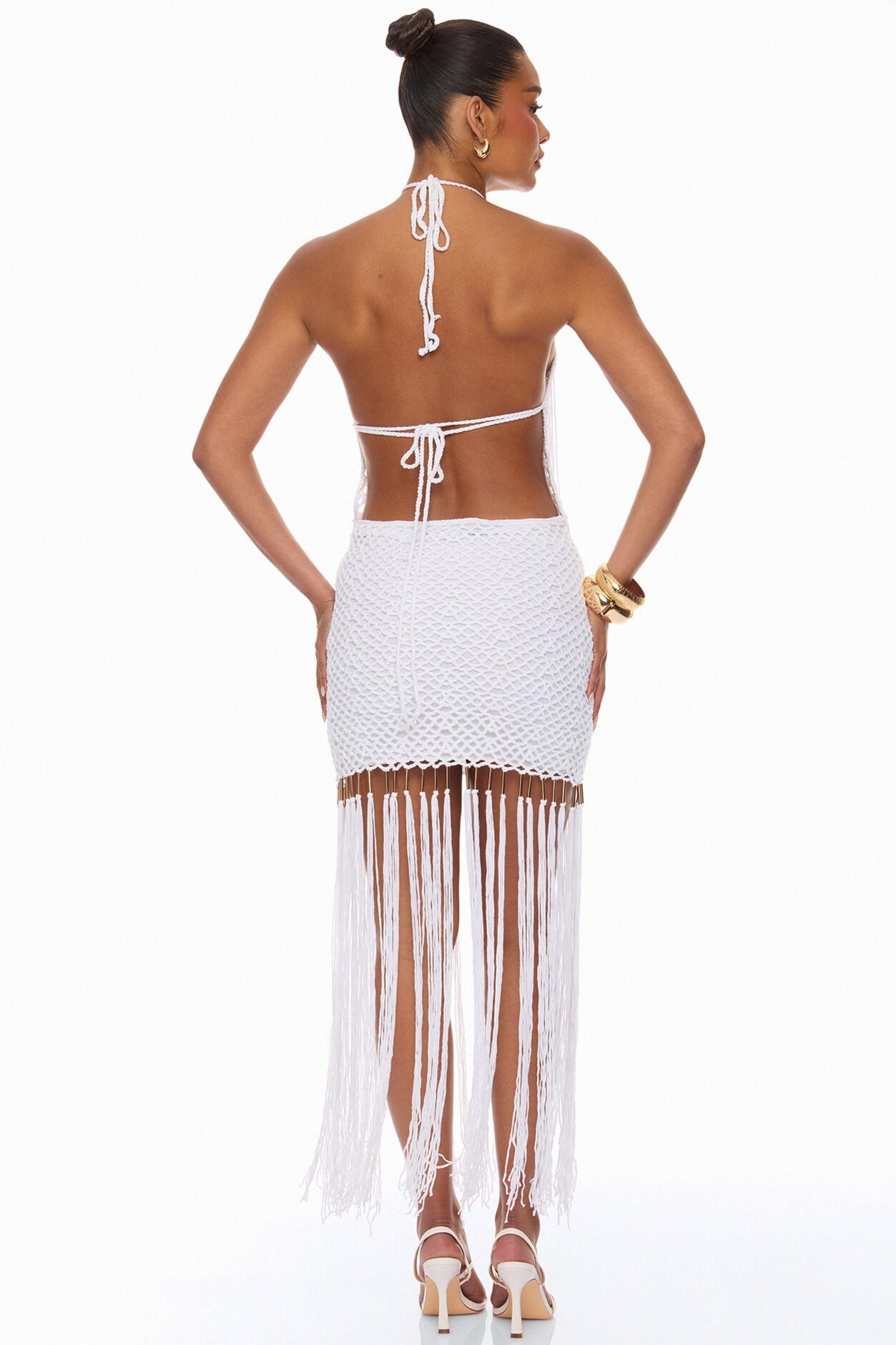Coconut Clouds Crochet Fringe Maxi Dress - White