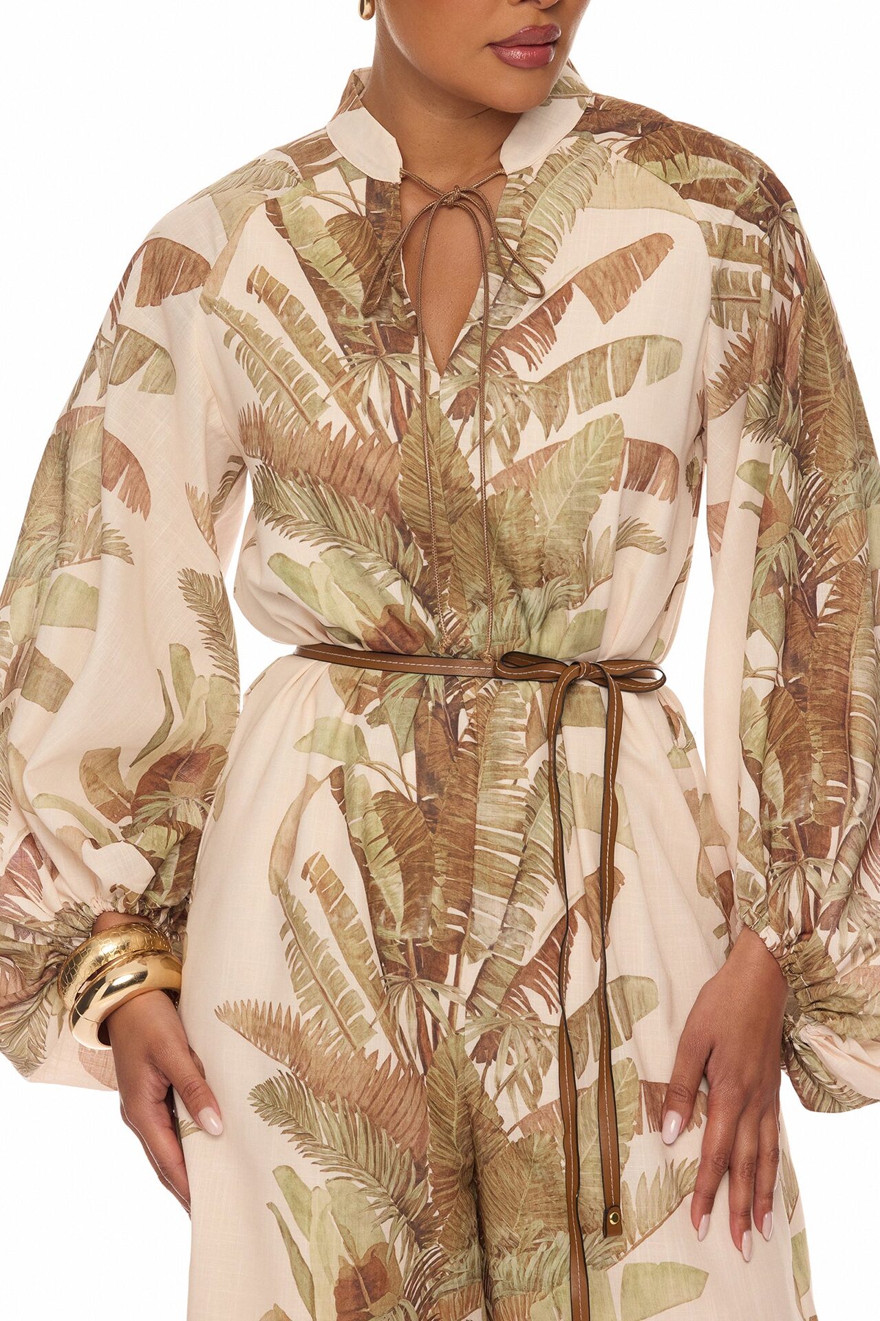 Zinnia Balloon Sleeve Linen Jumpsuit - Sand/combo