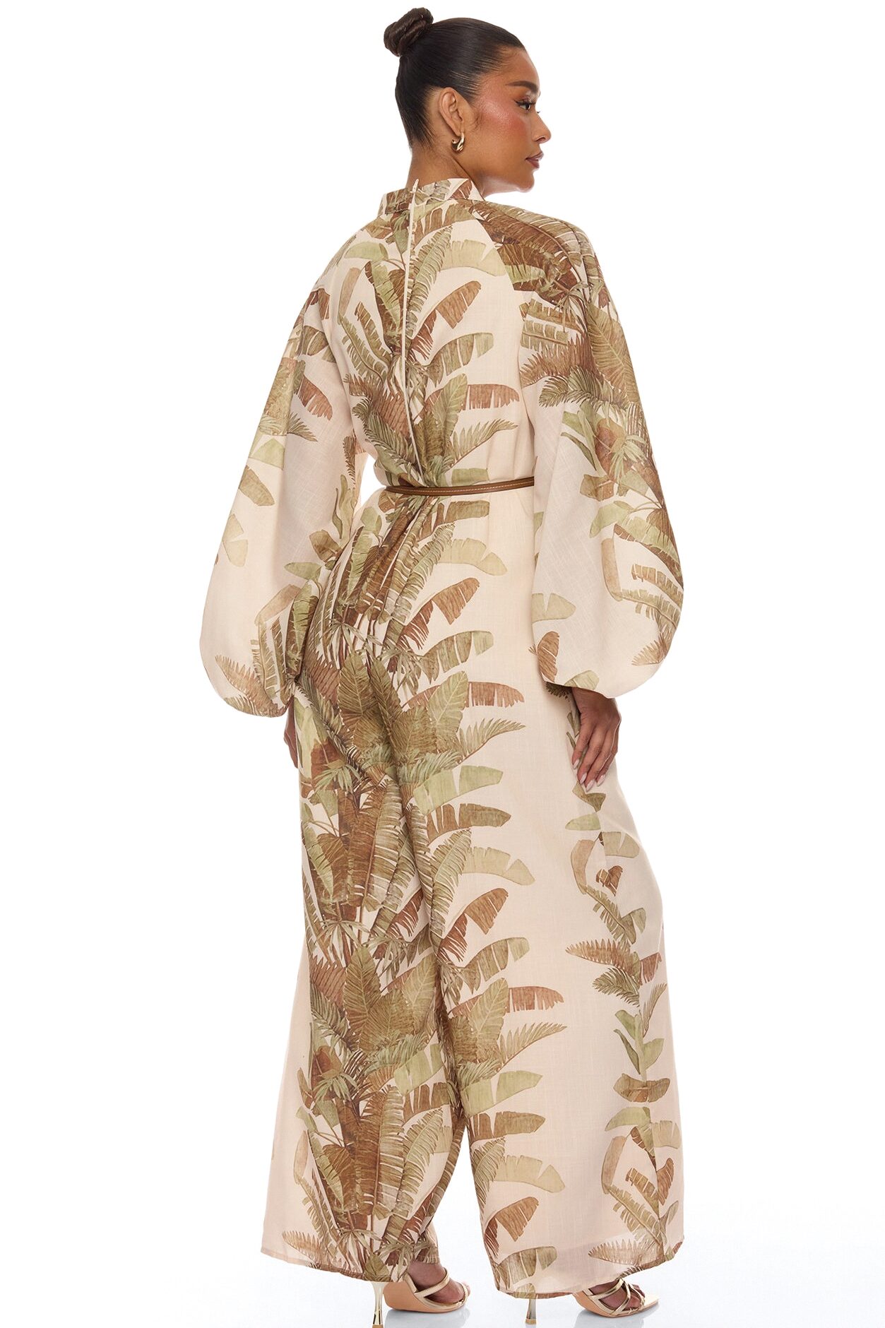 Zinnia Balloon Sleeve Linen Jumpsuit - Sand/combo