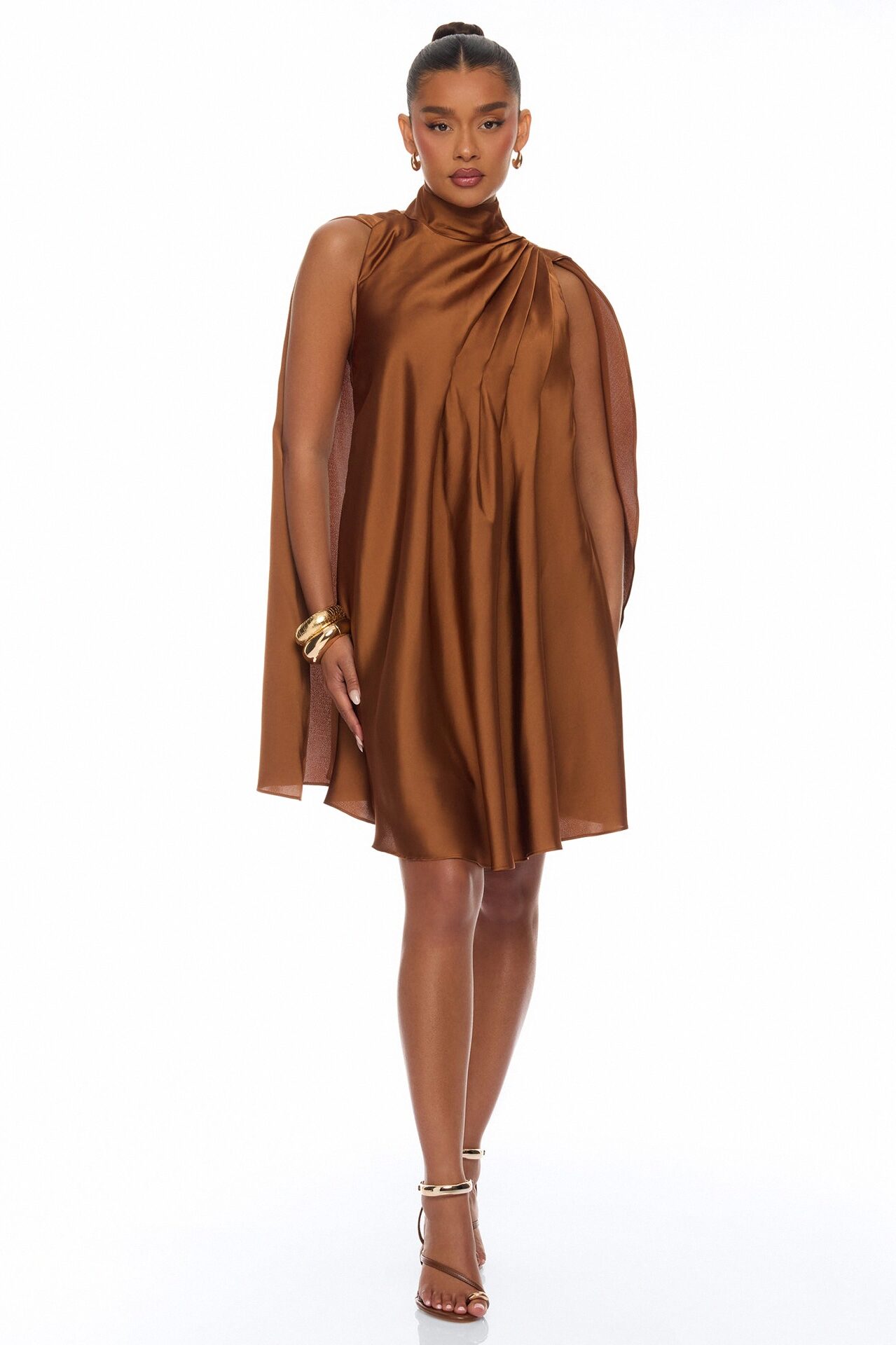 Rachelle Draped Satin Mini Dress - Mocha
