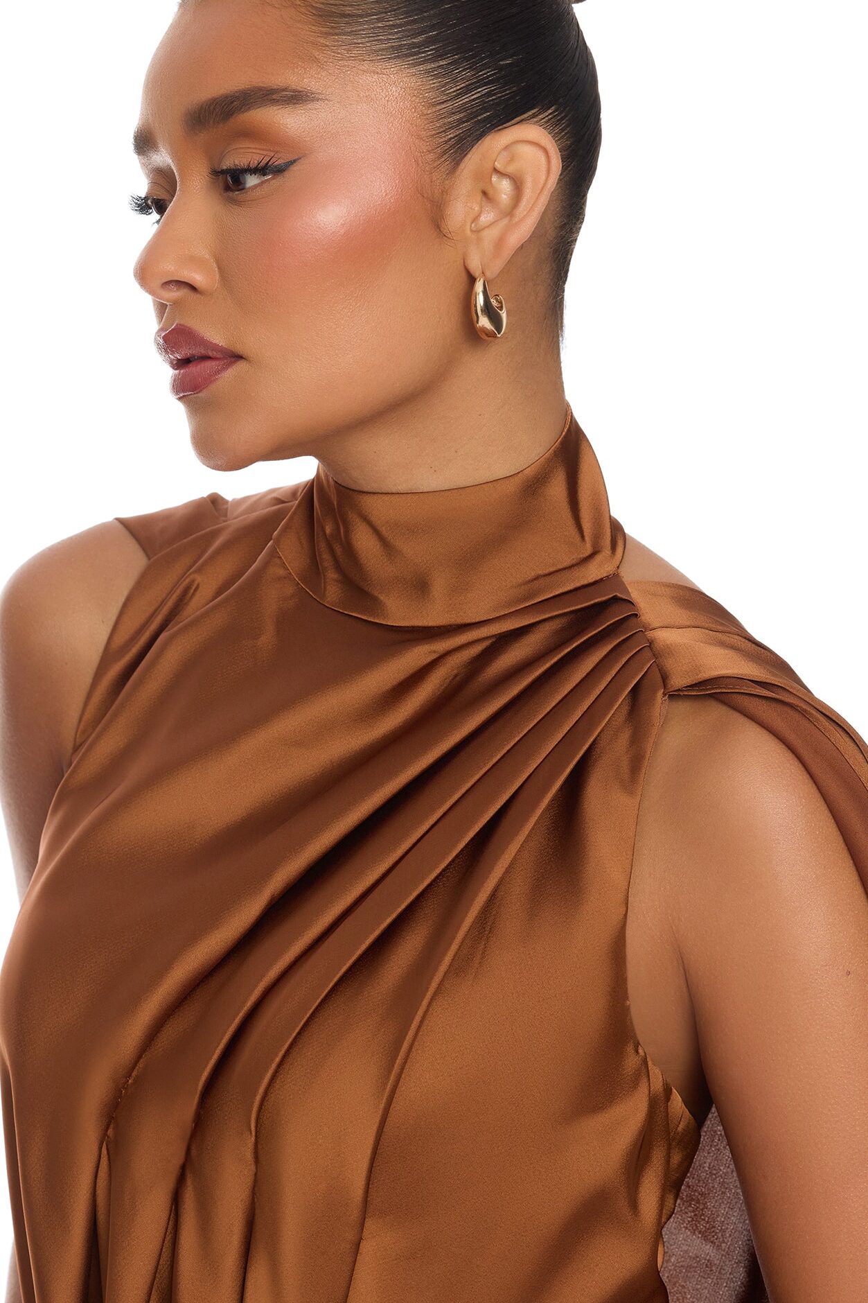 Rachelle Draped Satin Mini Dress - Mocha