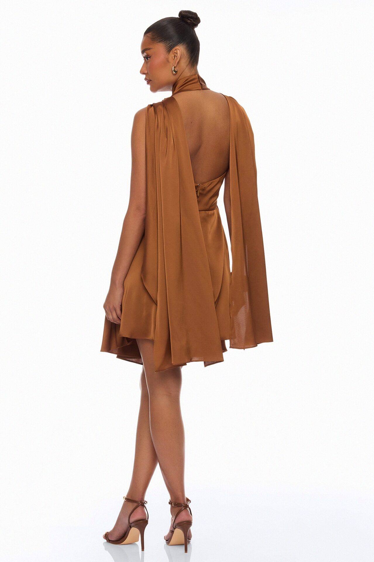 Rachelle Draped Satin Mini Dress - Mocha