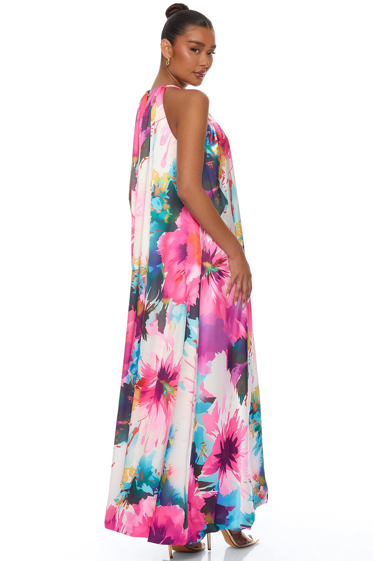 Trinity Kaftan Satin Maxi Dress - Pink/combo