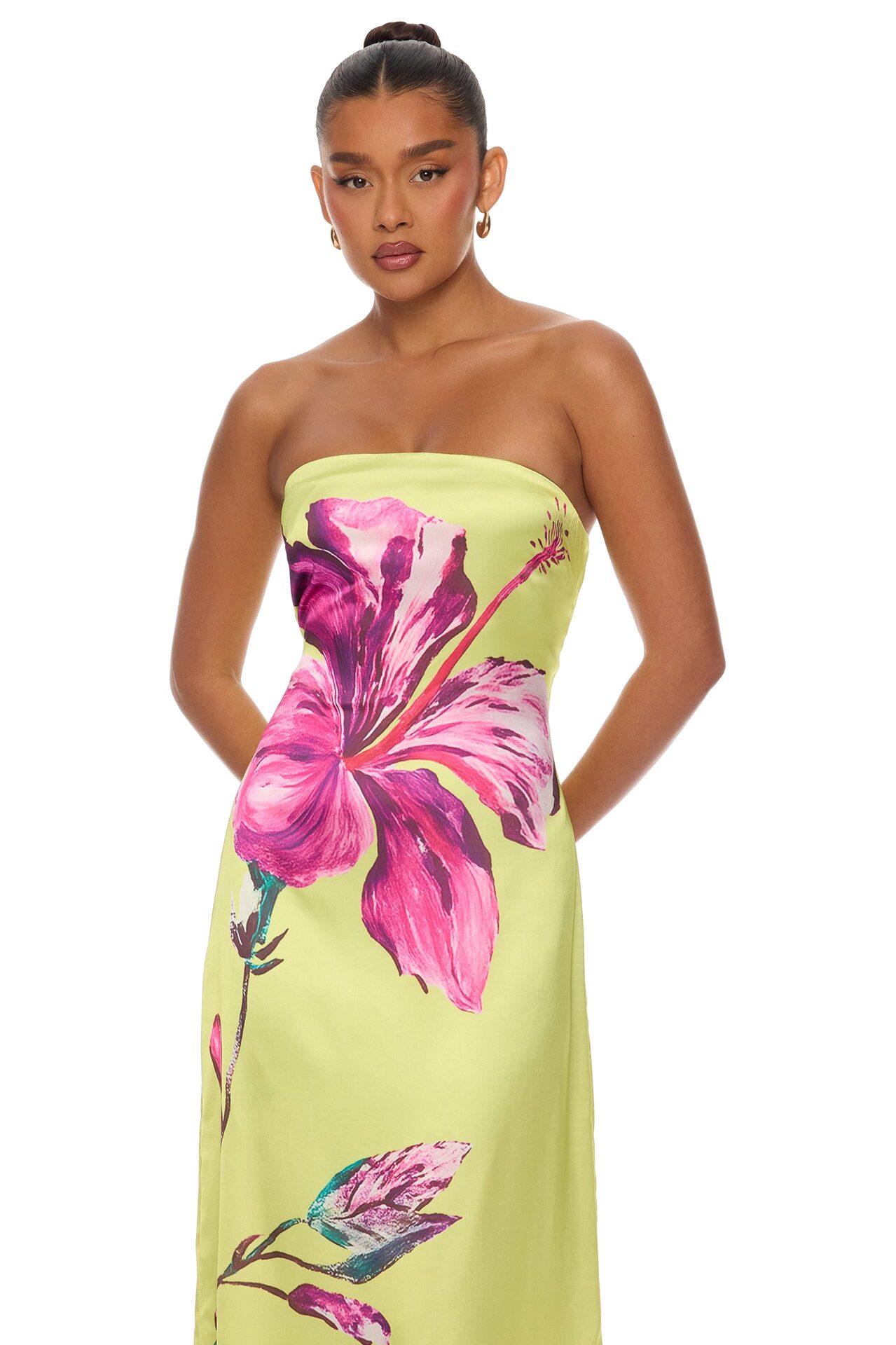 Raelynne Strapless Satin Maxi Dress - Lime