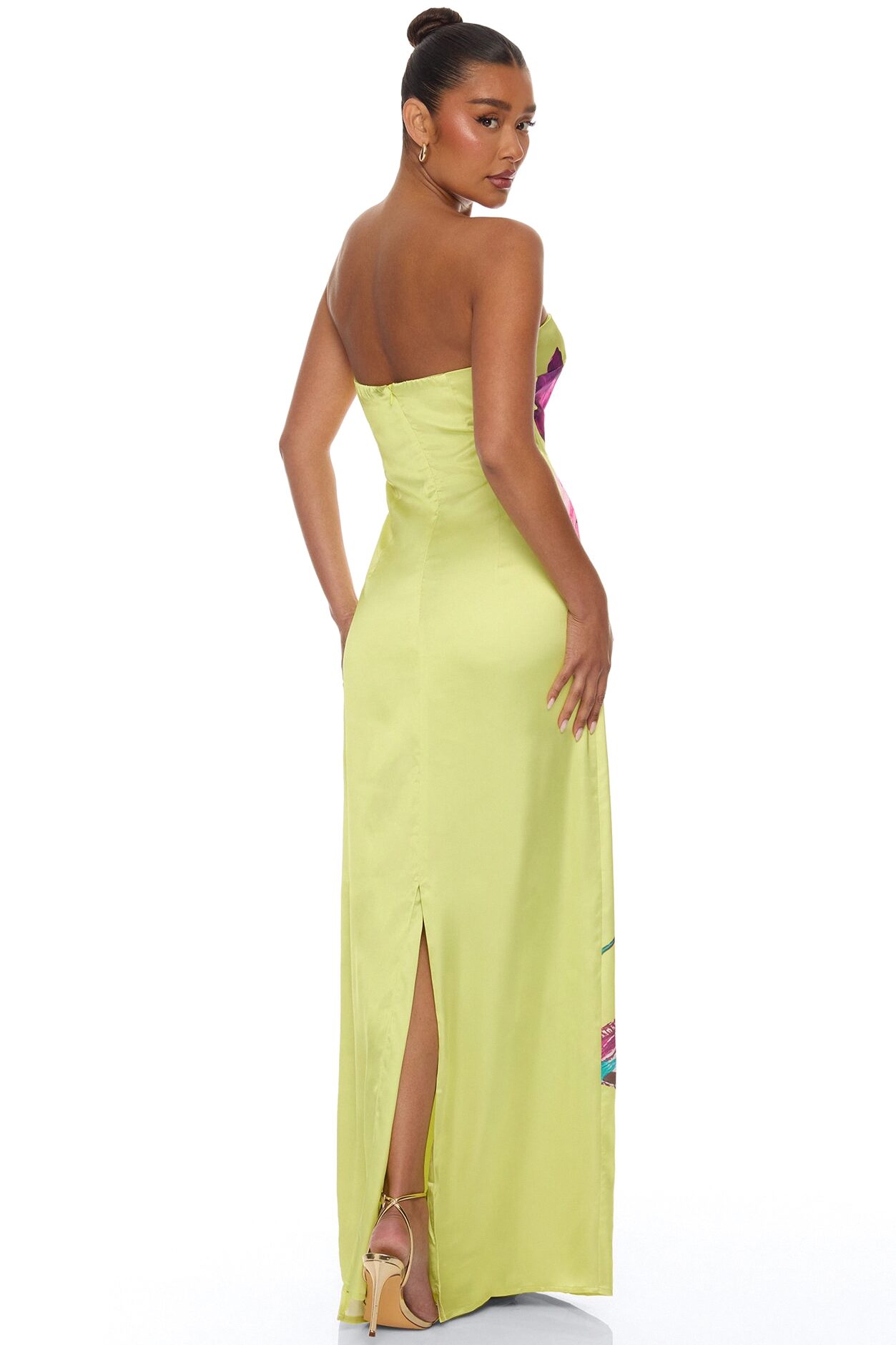 Raelynne Strapless Satin Maxi Dress - Lime