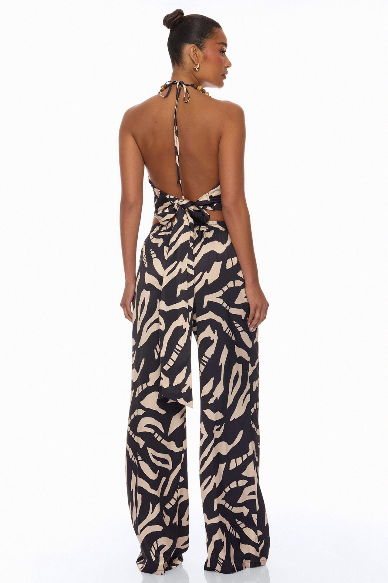 On The Coast Satin Pant Set - Black/combo