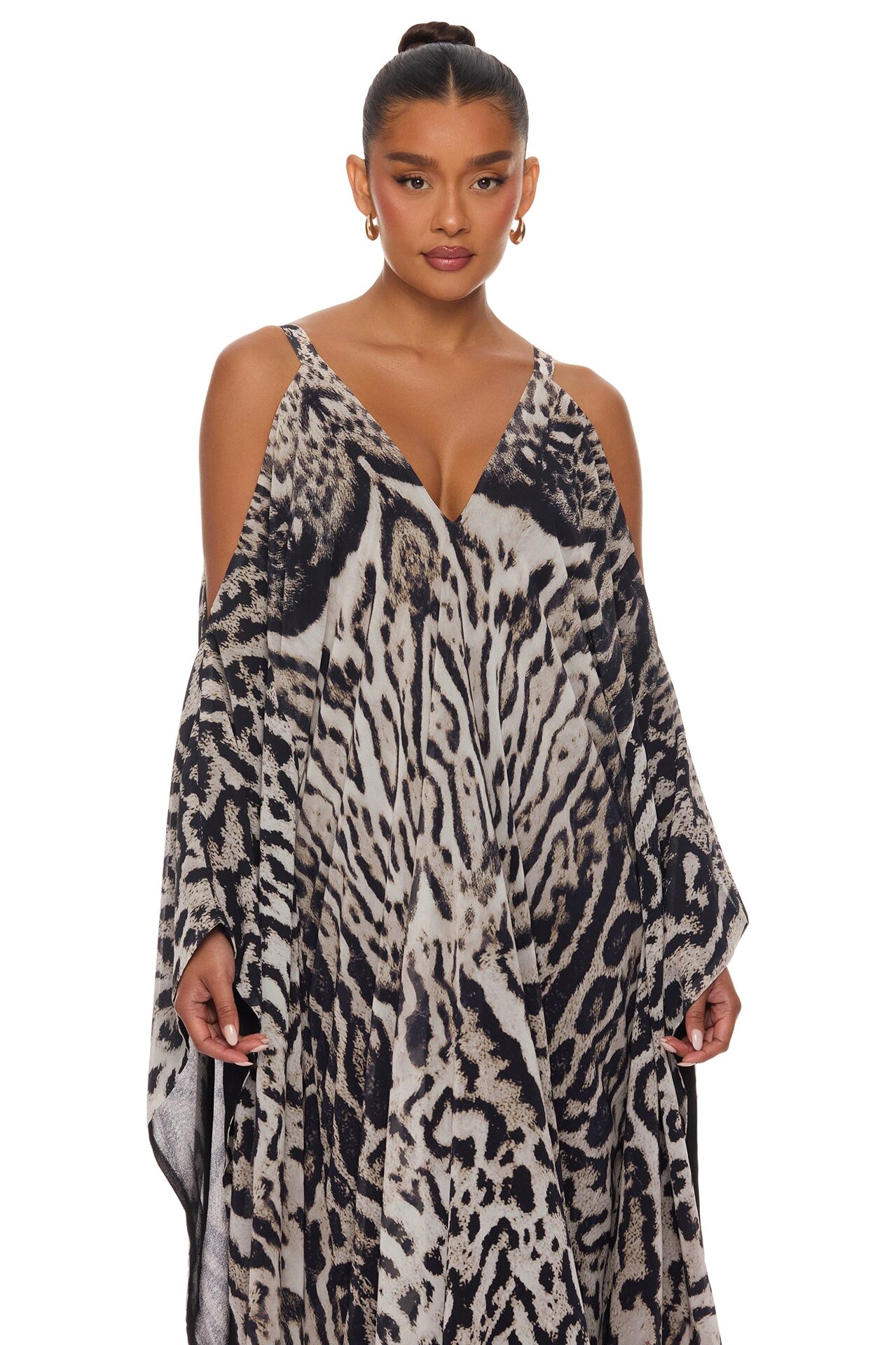 Resort And Repeat Chiffon Kaftan Dress - Grey/combo