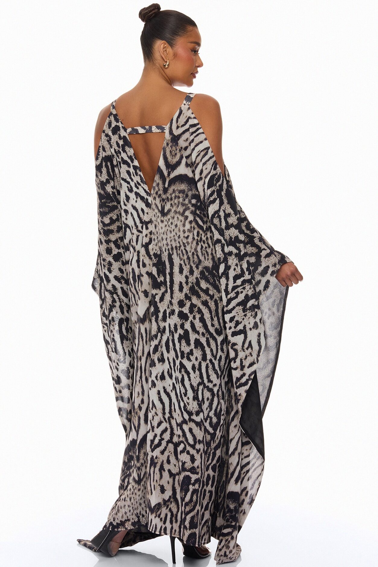 Resort And Repeat Chiffon Kaftan Dress - Grey/combo