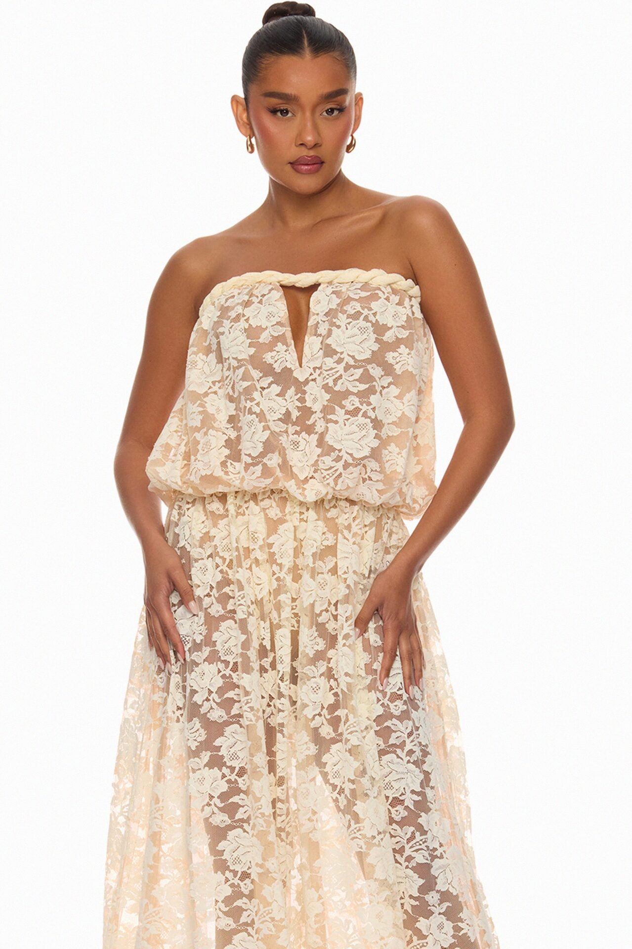 Faye Strapless Lace Maxi Dress - Cream