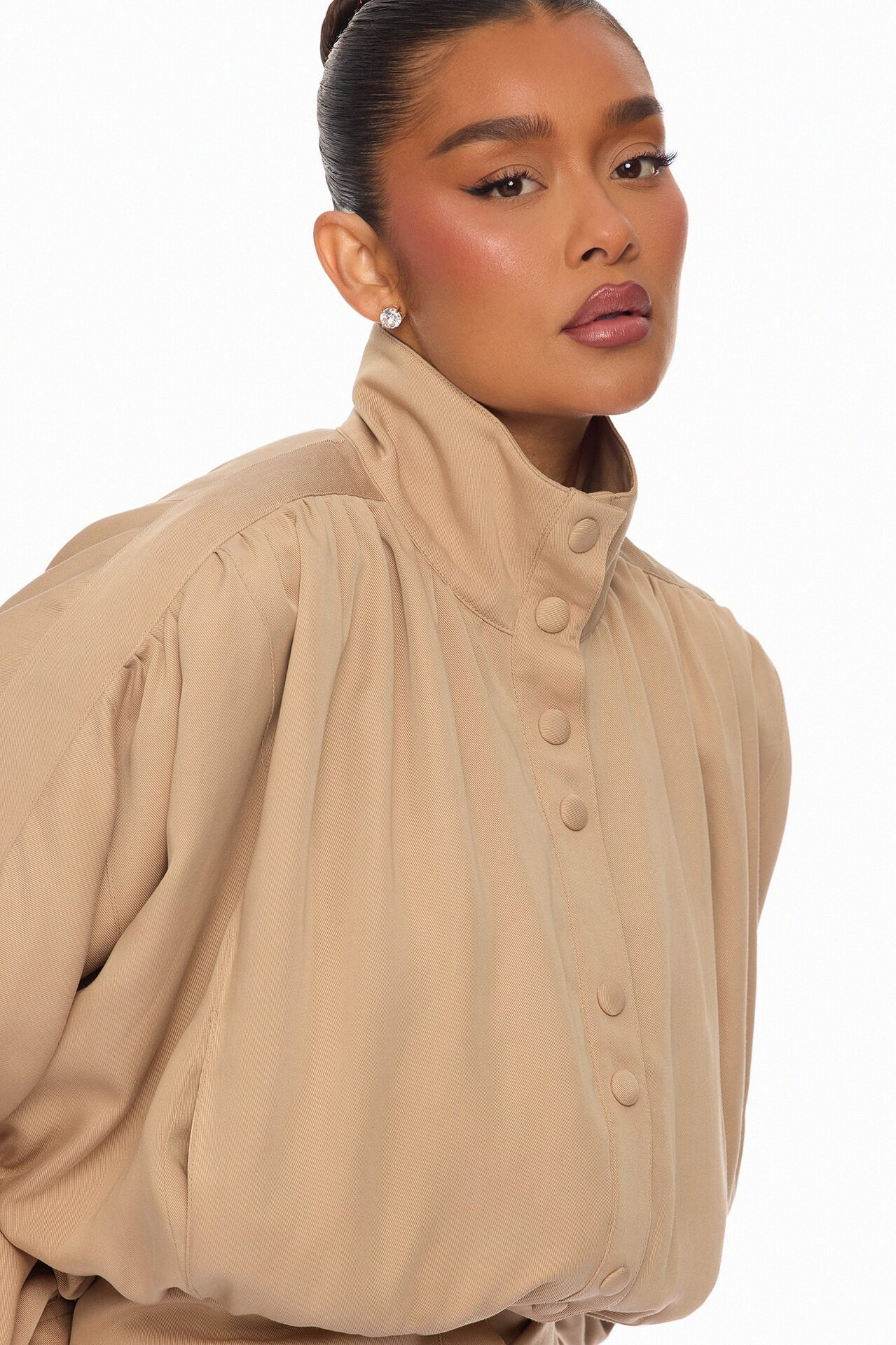 Noelia Woven Collared Jacket - Taupe