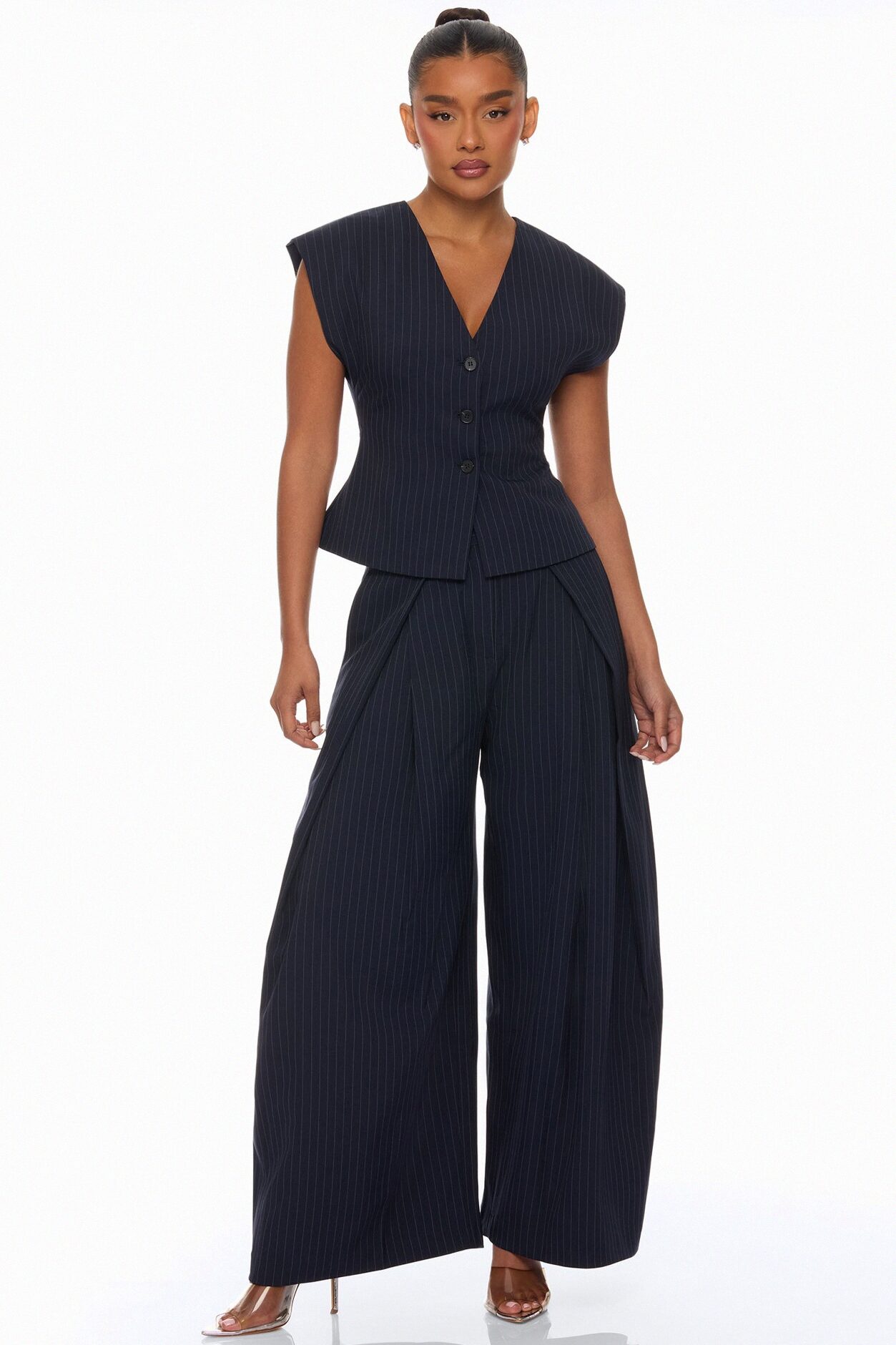 Zaya Wide Leg Pant Set - Navy/combo