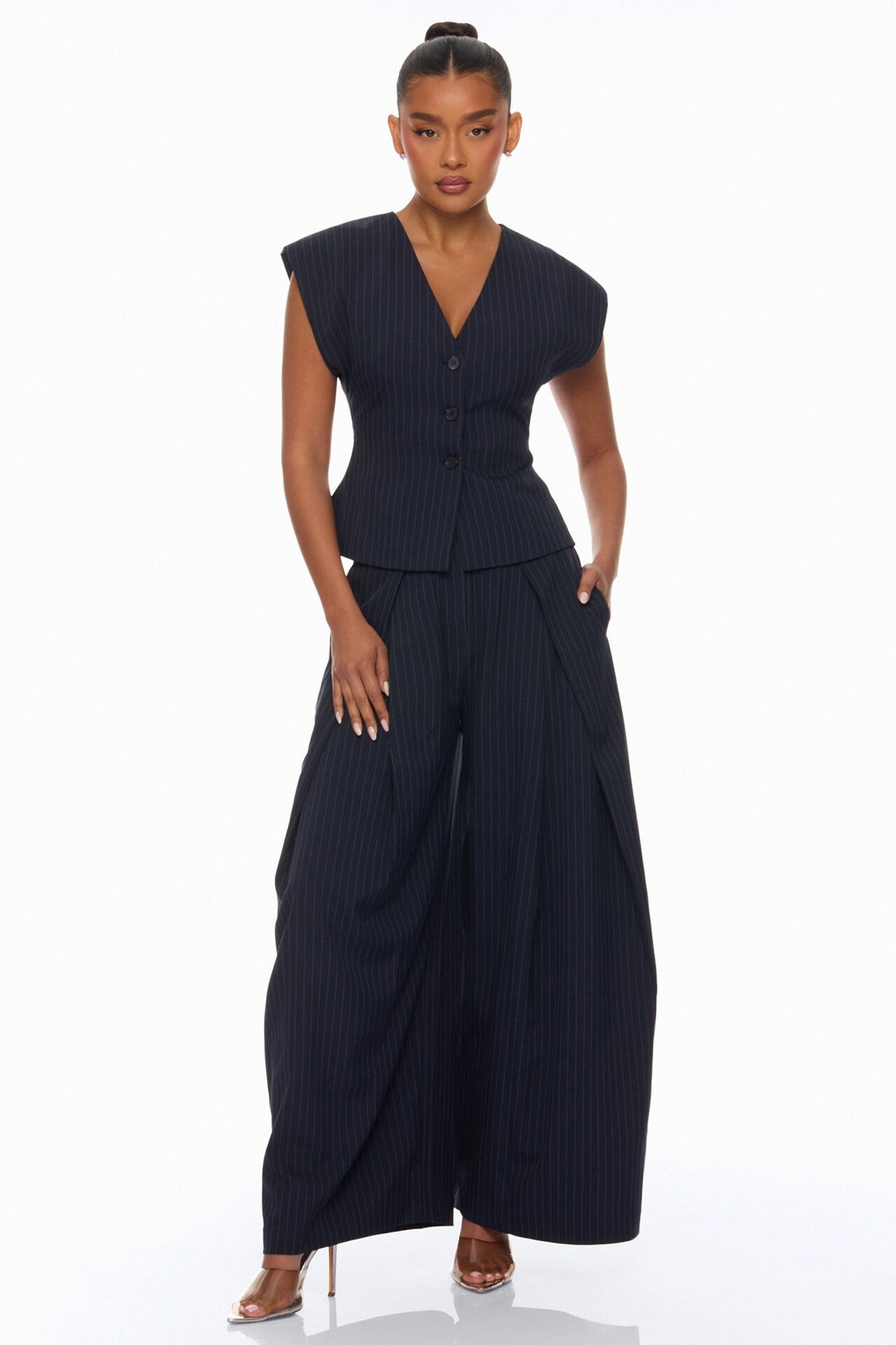 Zaya Wide Leg Pant Set - Navy/combo