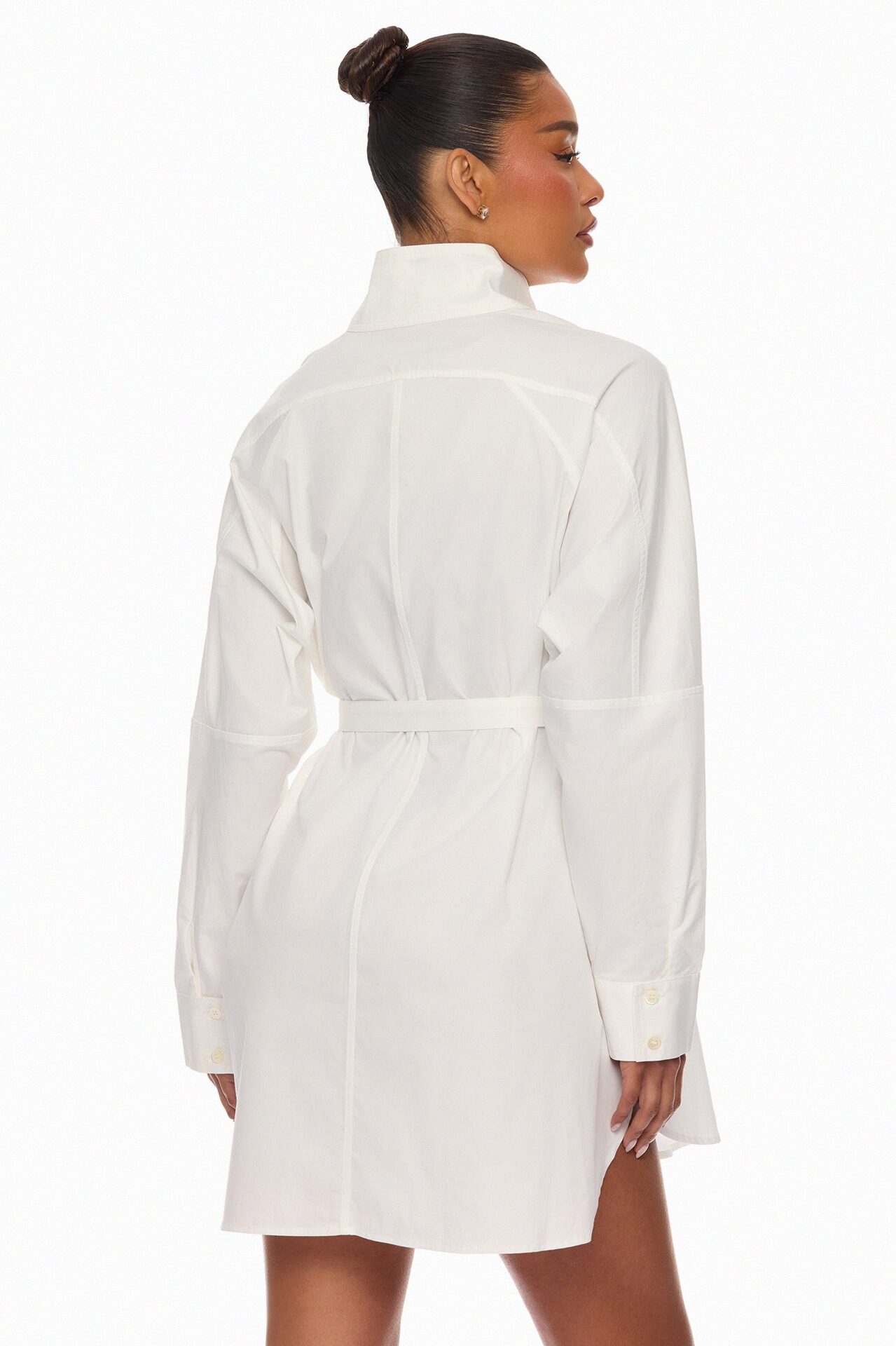 Ysabelle Belted Mini Shirt Dress - White